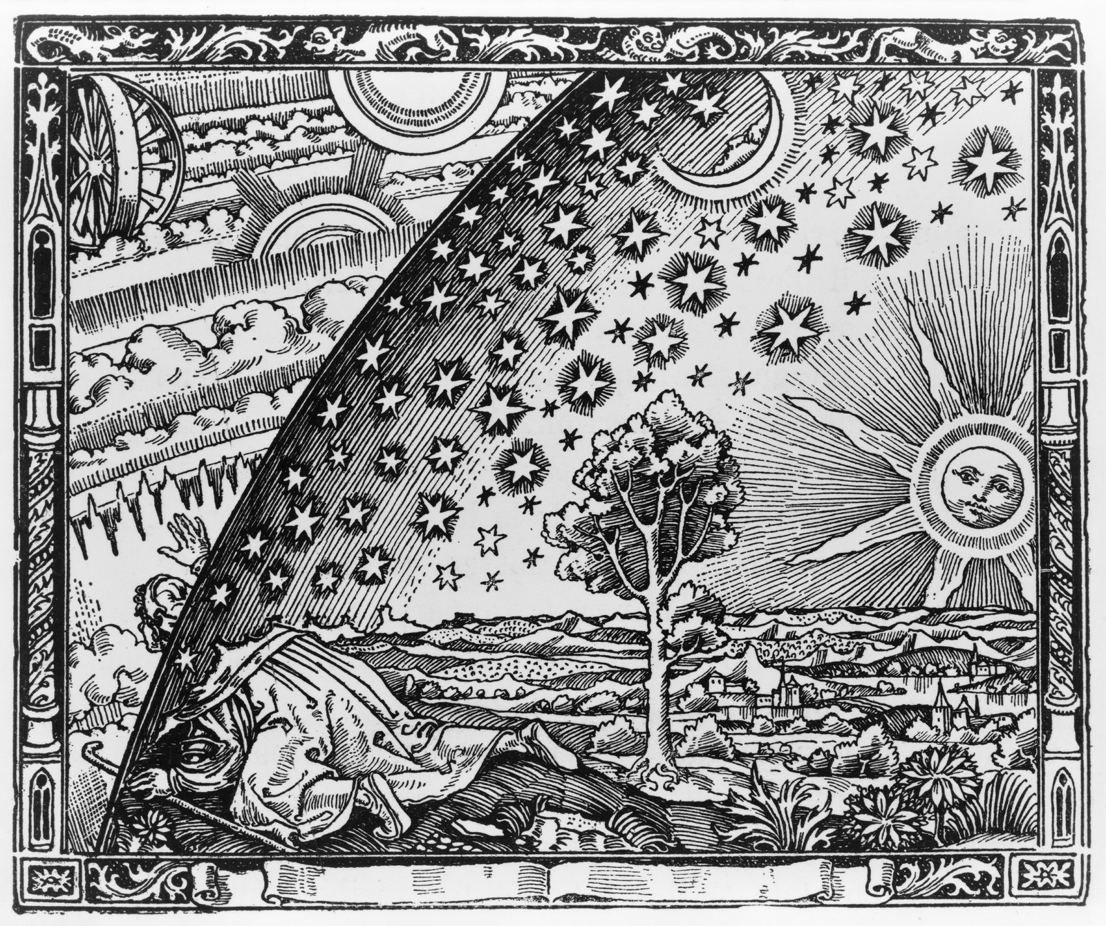 Flammarion Firmament 1888 Vintage Astronomy Wood Engraving Reprint Wall Art