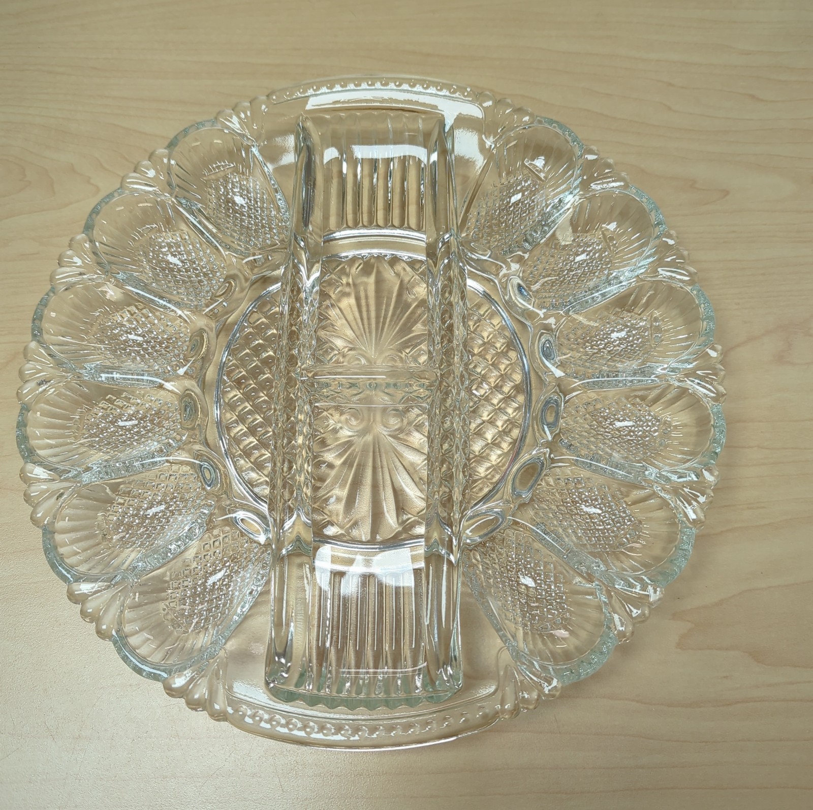Vintage Glass Deviled Egg/Relish Plate, 11