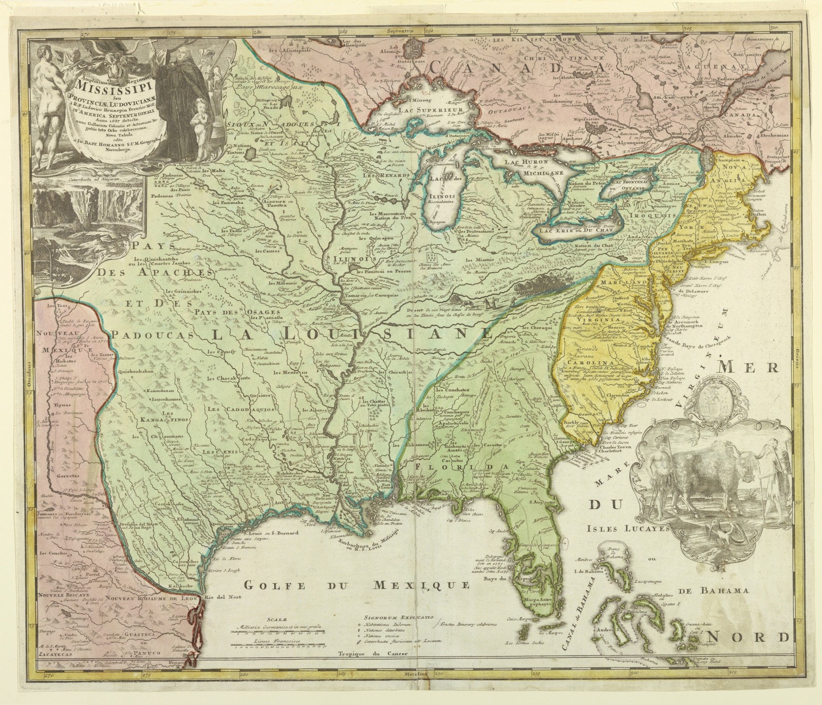 Louisiana Mississippi Map Vintage 1710s Homann Glossy Reprint Wall Art