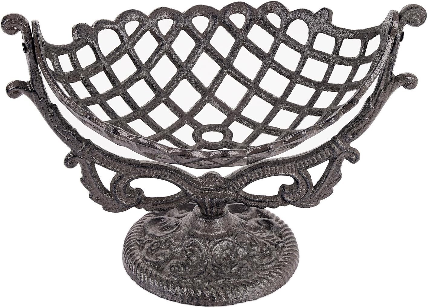 Sungmor Vintage Cast Iron Fruit Basket Bowl – Black | Rustic Decorative Countert