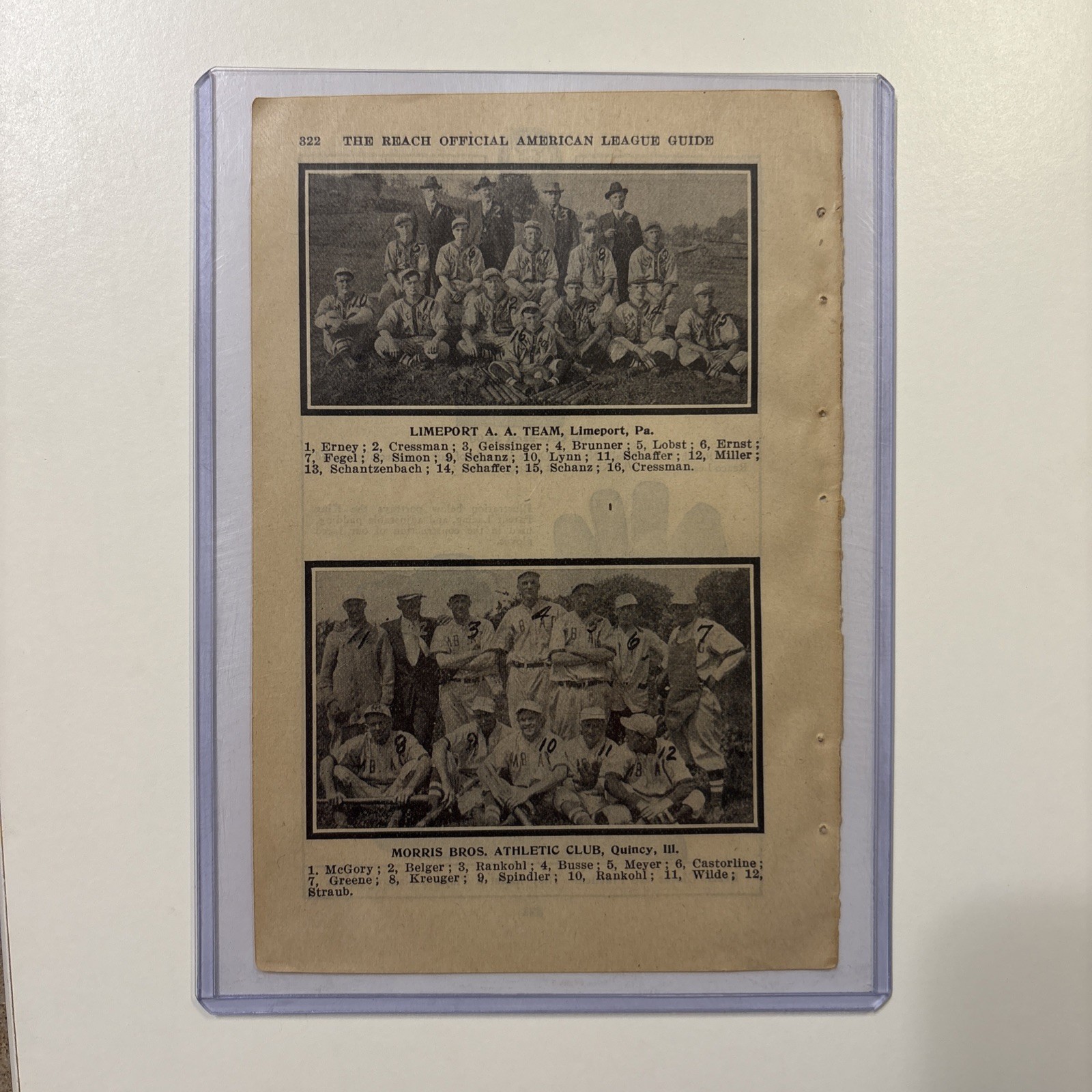 1916 Limeport PA & Quincy IL Morris Baseball Team Picture Rare Antique Vintage