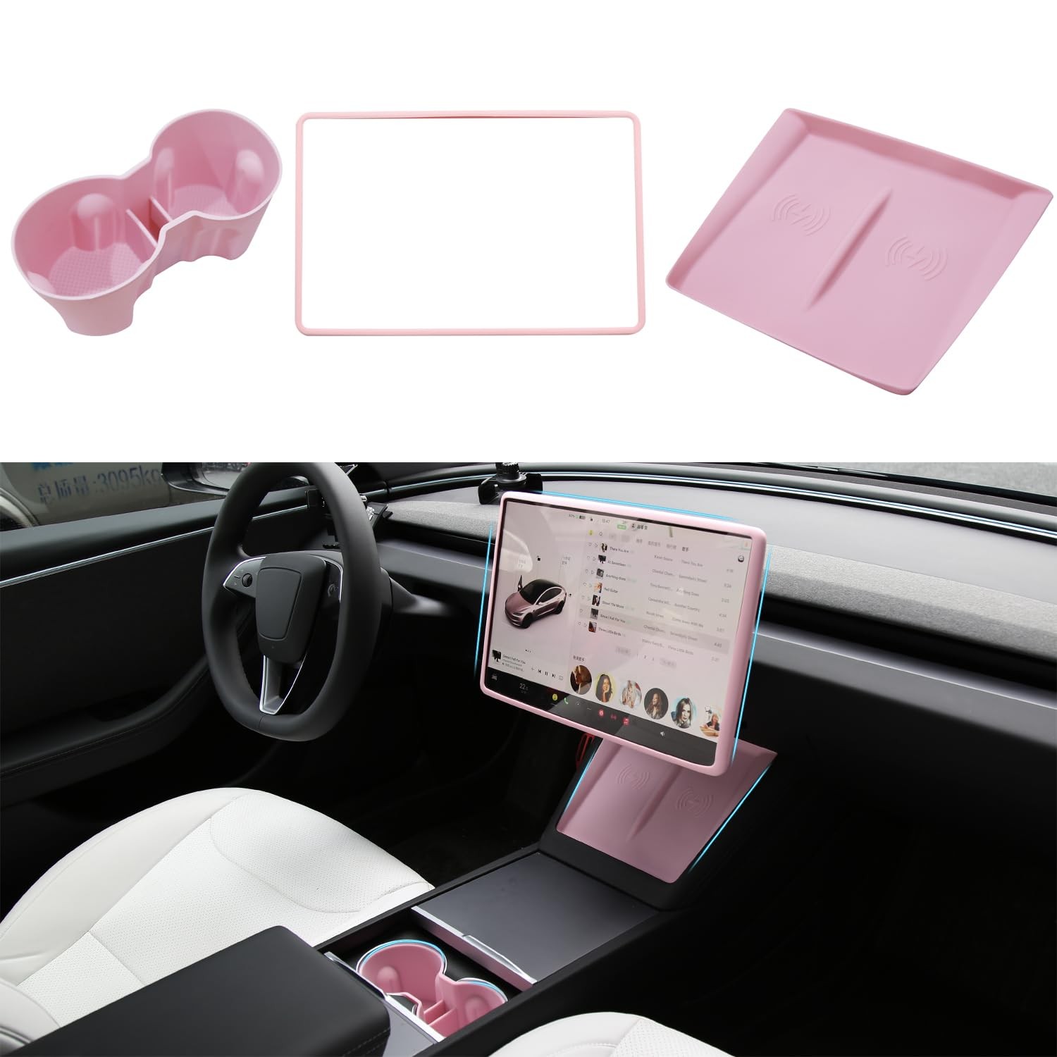 TOPABYTE 3PC Center Console Accessories for Tesla New Model Y Model 3, Pink TOPABYTE 3PC Center Console Accessories for Tesla New Model Y Model 3, Pink