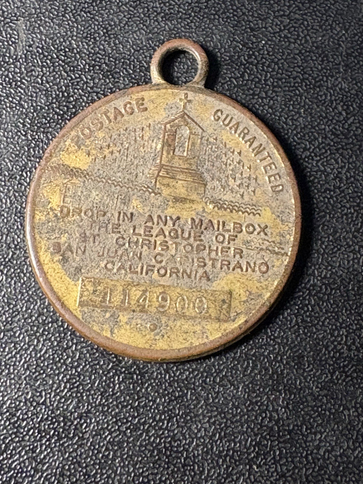 Vintage St Christopher Protect Us Medal League San Juan Capistrano Key Tag Brass