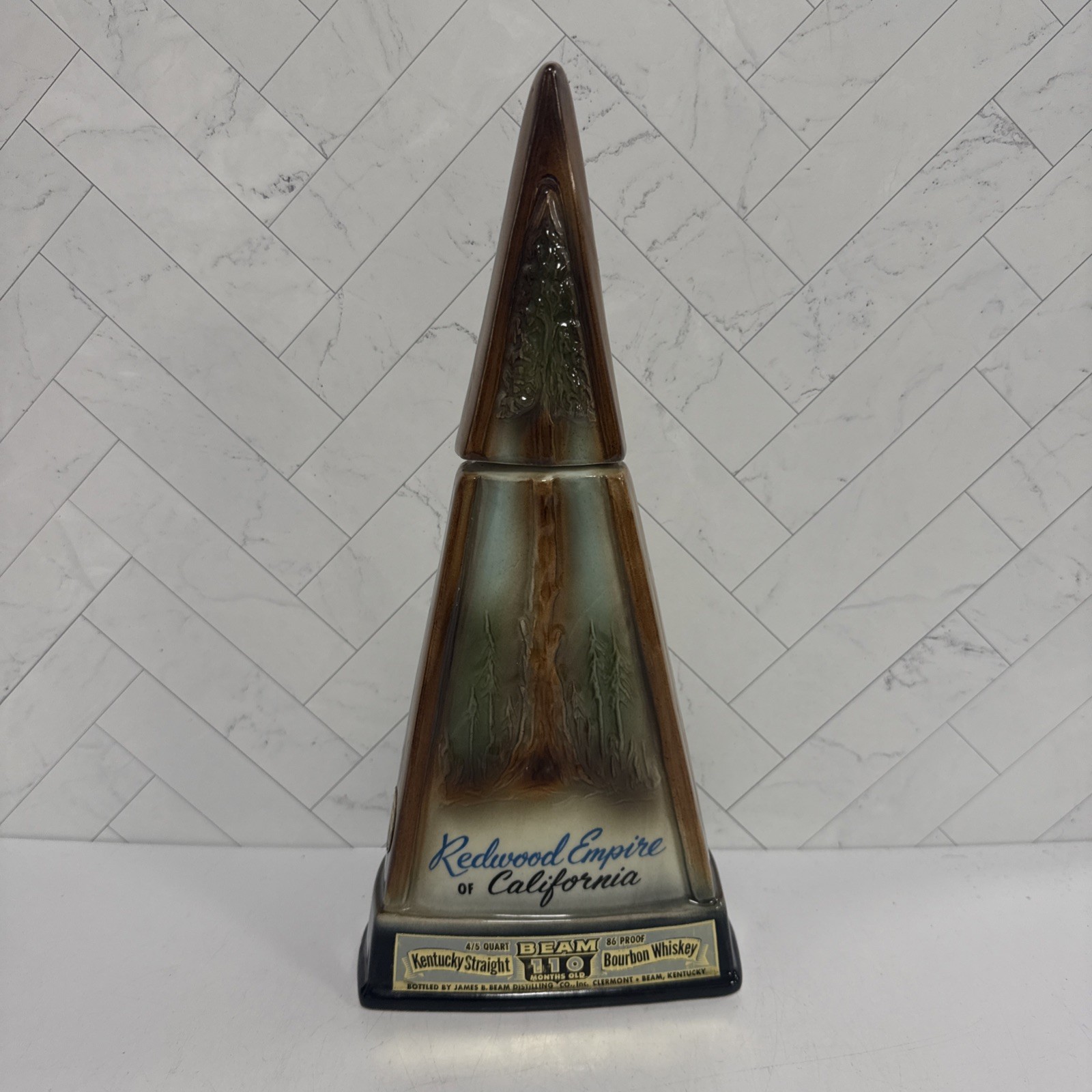 Vintage EMPTY USED Jim Beam Decanter Redwood Empire California Ceramic