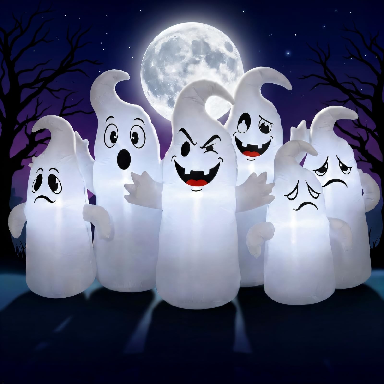 IRETG 8FT Long Halloween Inflatable 6 Ghosts LED Yard Decoration