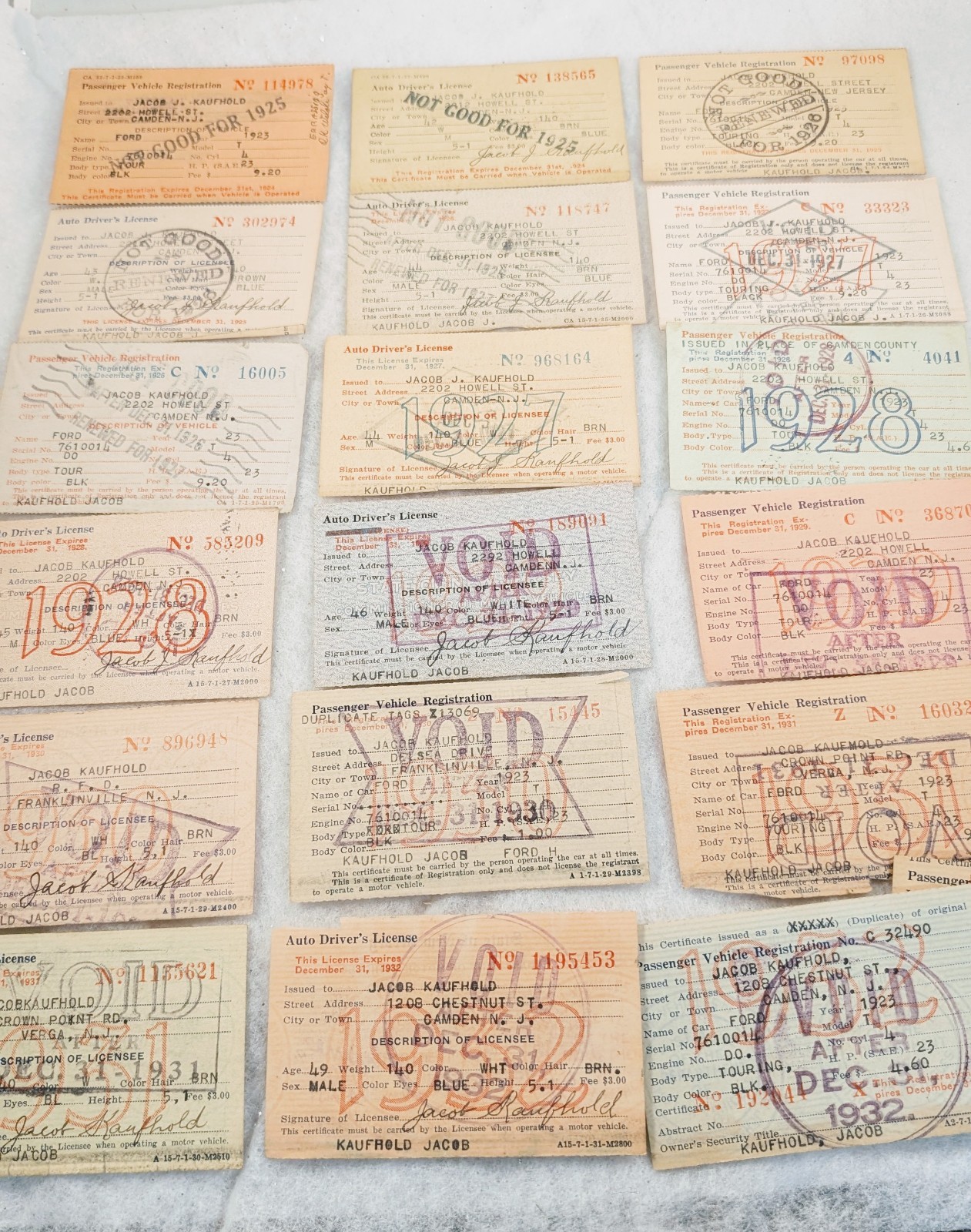 Antique 1925- 1933 New Jersey Driver\' S Licenses Ephemera