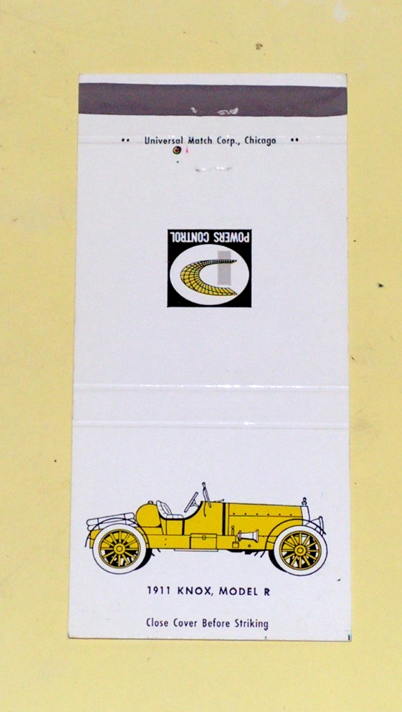 Vintage 1911 Knox Model R Powers Control Unstruck Matchbook Cover Skokie IL