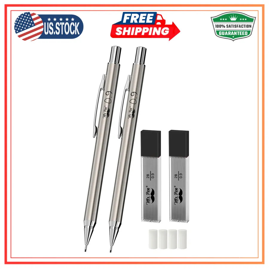 Mr. Pen- Metal Mechanical Pencil Set with Lead Refills & Erasers, 2 Pack Mr. Pen- Metal Mechanical Pencil Set with Lead Refills & Erasers, 2 Pack