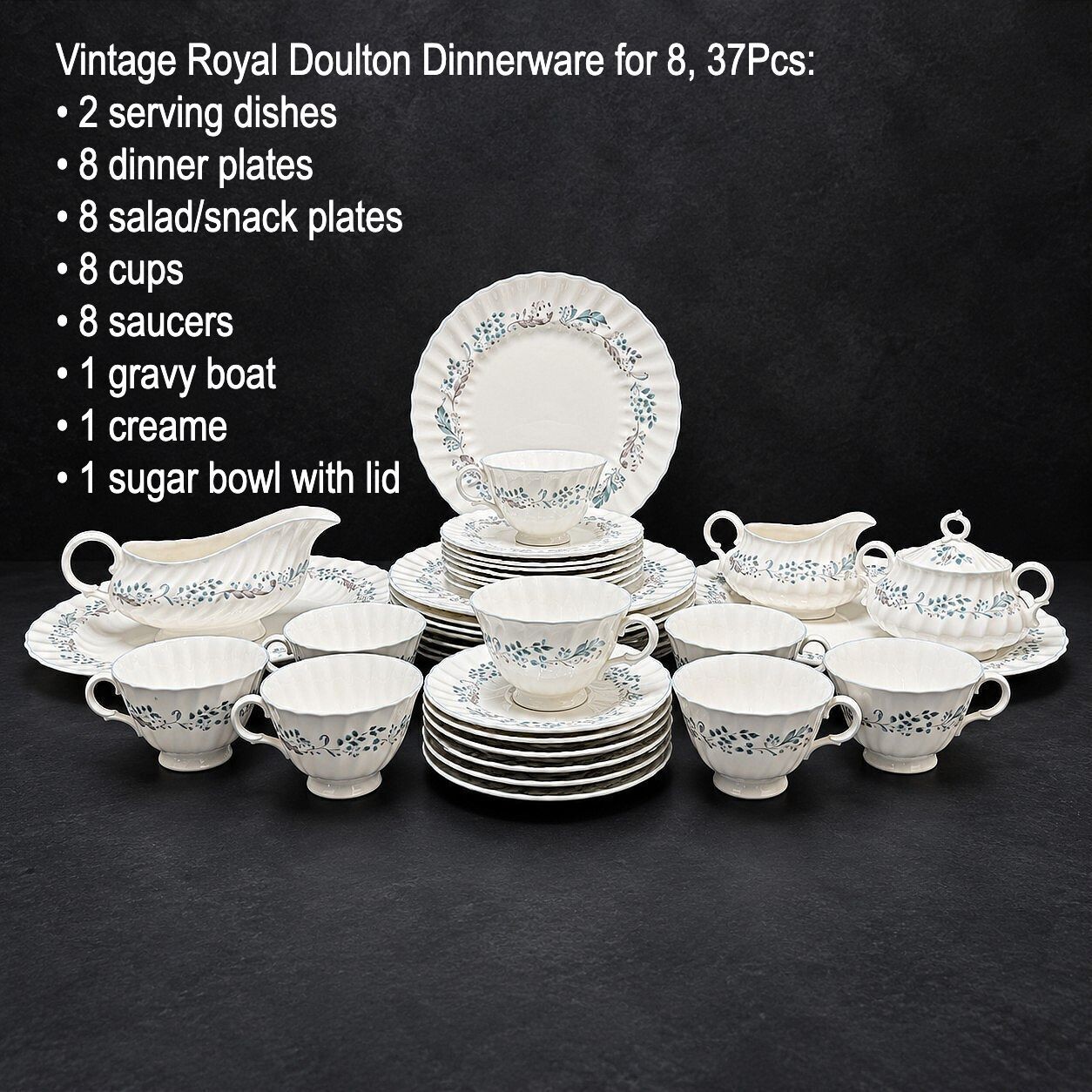 Vtg Royal Doulton Glen Auldyn H4959 China Dinnerware Set for 8, 37 Pc England