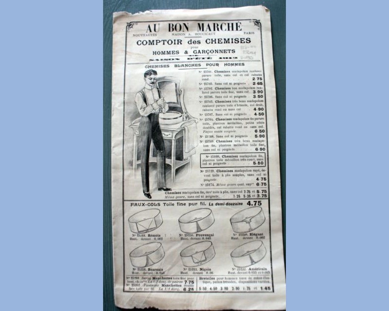 1912 antique MEN\'S FRENCH FASHION catalog w FABRIC AU BON MARCHE paris SHIRTS