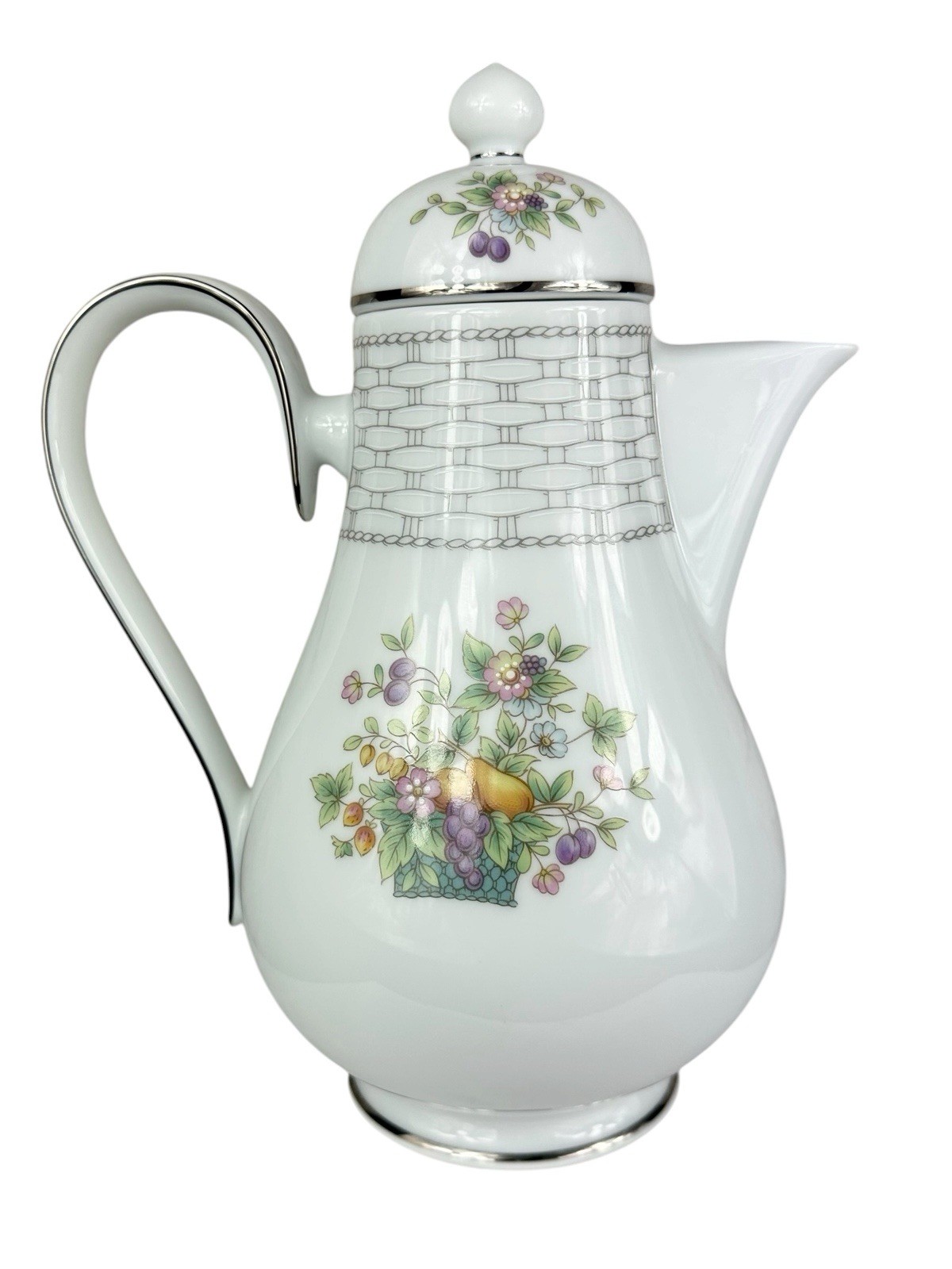 Vintage Noritake Ireland Teapot Kenmare 2773 Porcelain Basket Weave Silver Trim