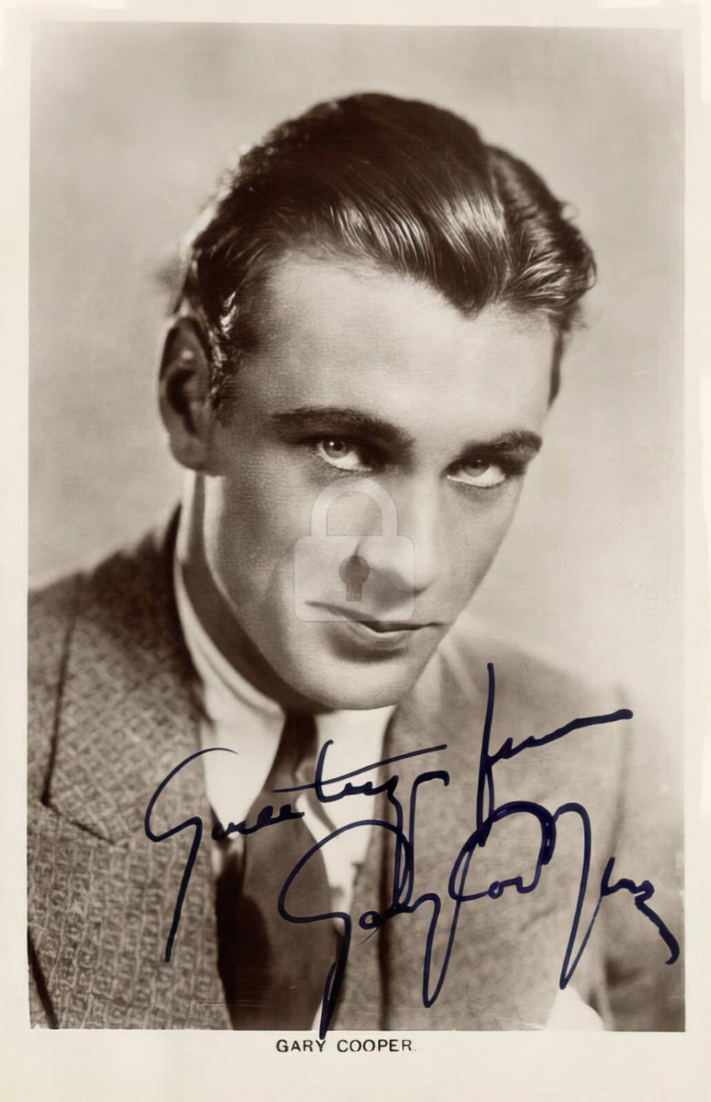 Gary Cooper 3 -- Signed Vintage Photo Postcard Copy