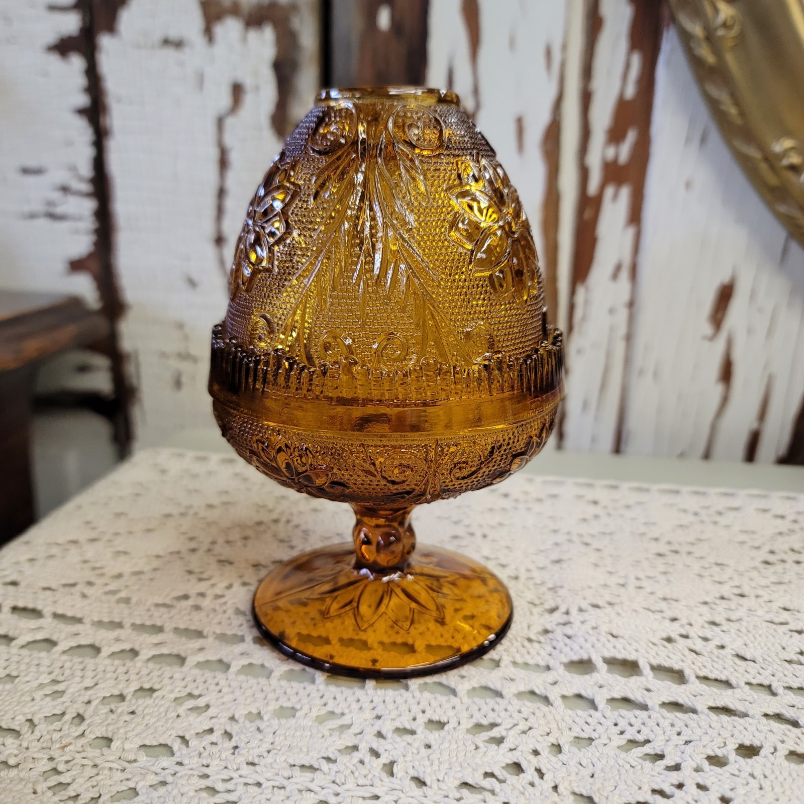 Vintage Indiana Amber Glass Fairy Lamp Light Sandwich Pattern Tiara Married Set Vintage Indiana Amber Glass Fairy Lamp Light Sandwich Pattern Tiara Married Set