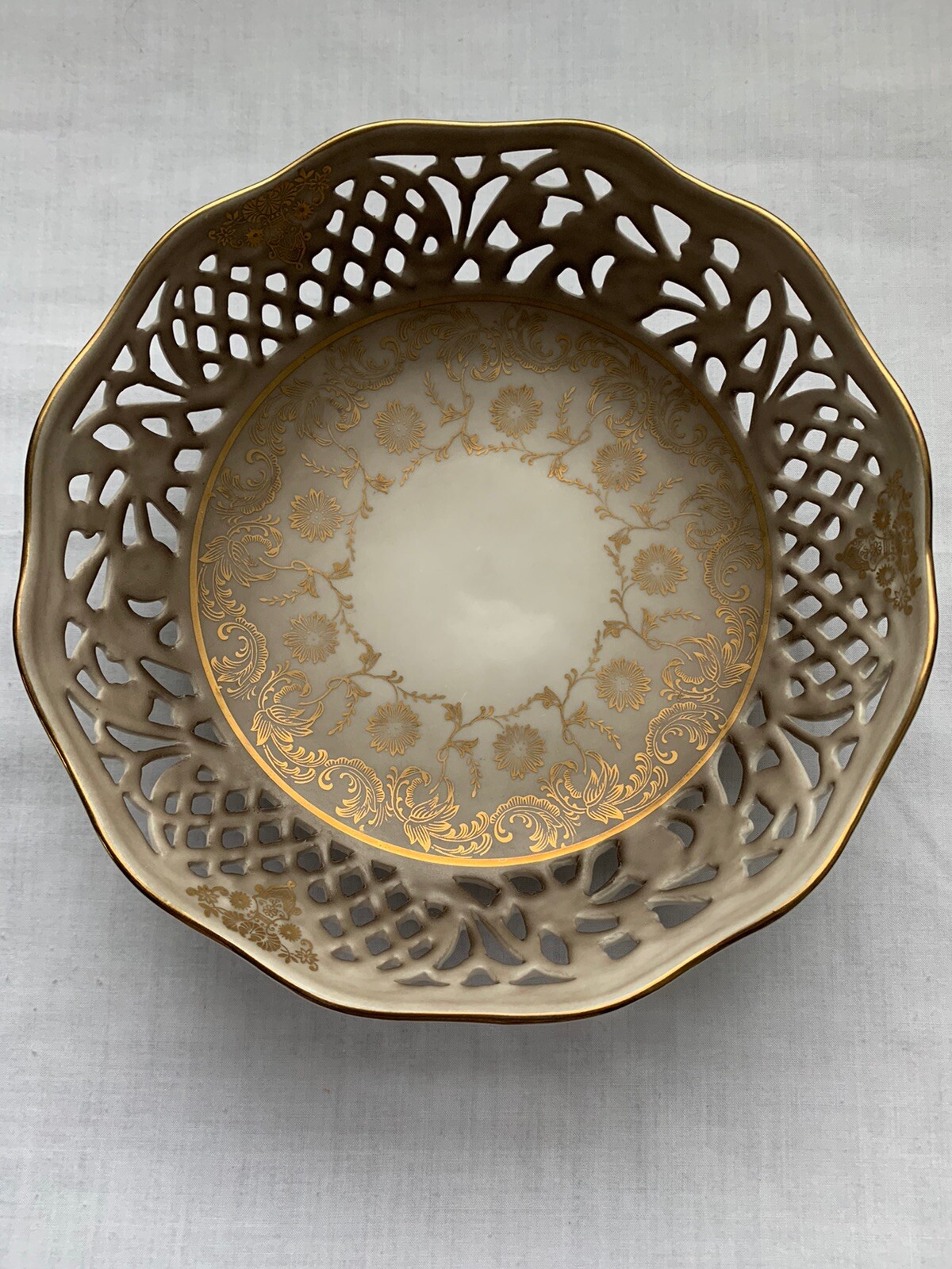 VTG Eberthal Perforated Reticulated Serving Bowl Plate Porcelain W. Germany Gold
