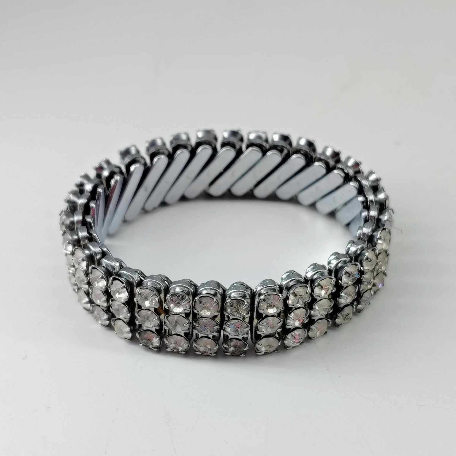 Vintage Expansion Bracelet Silver Tone Rhinestone Glam