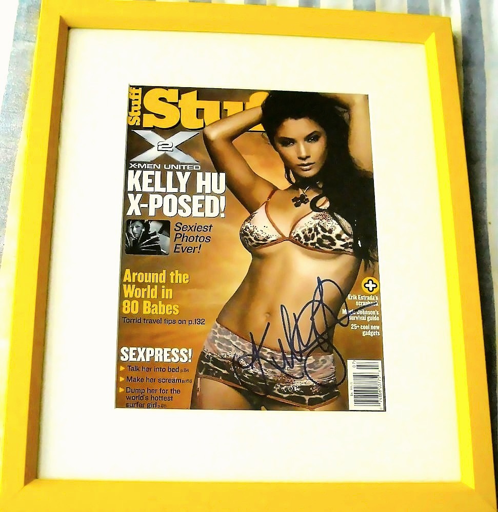 Kelly Hu autograph signed sexy 2003 Stuff Magazine cover custom framed JSA X-Men Kelly Hu autograph signed sexy 2003 Stuff Magazine cover custom framed JSA X-Men