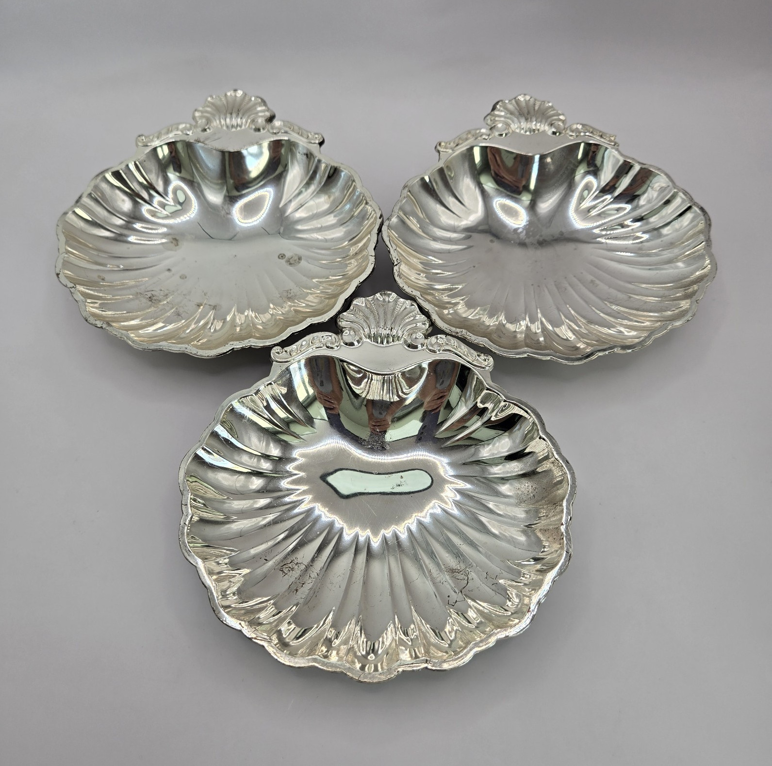 Vintage Rosalco Japan Shell Shape Set of 3 Silverplates