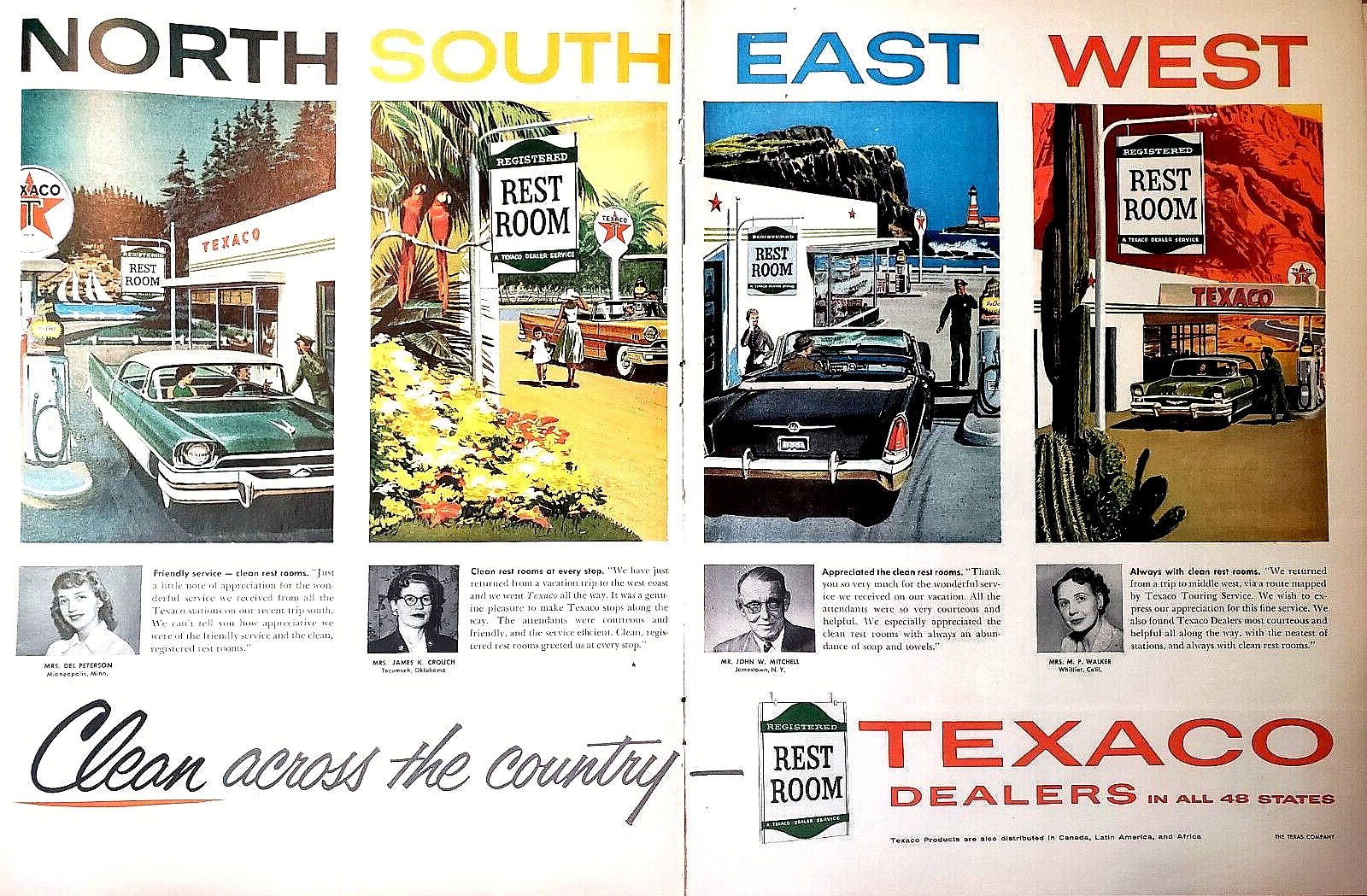 Texaco Print Ad Vintage 1957 Ephemera Wall Art Decor All 48 States North South