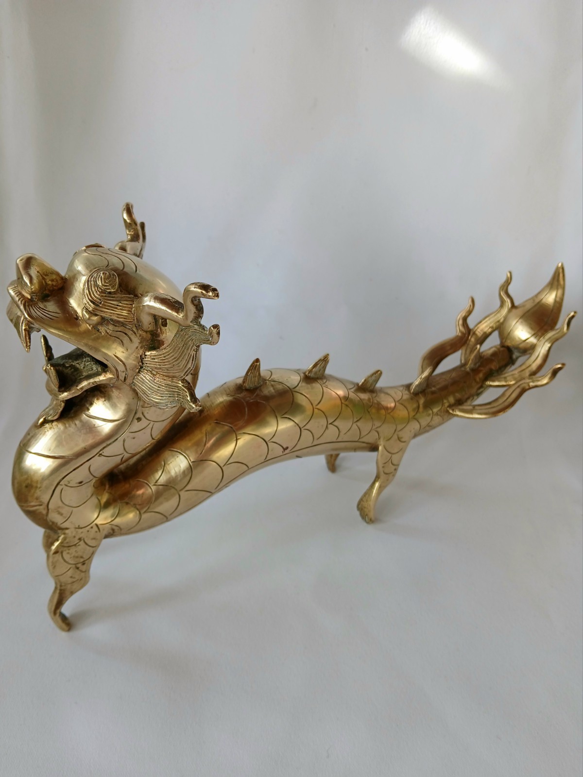Vintage Brass Asian Chinese Dragon Serpent Figurine Solid Metal