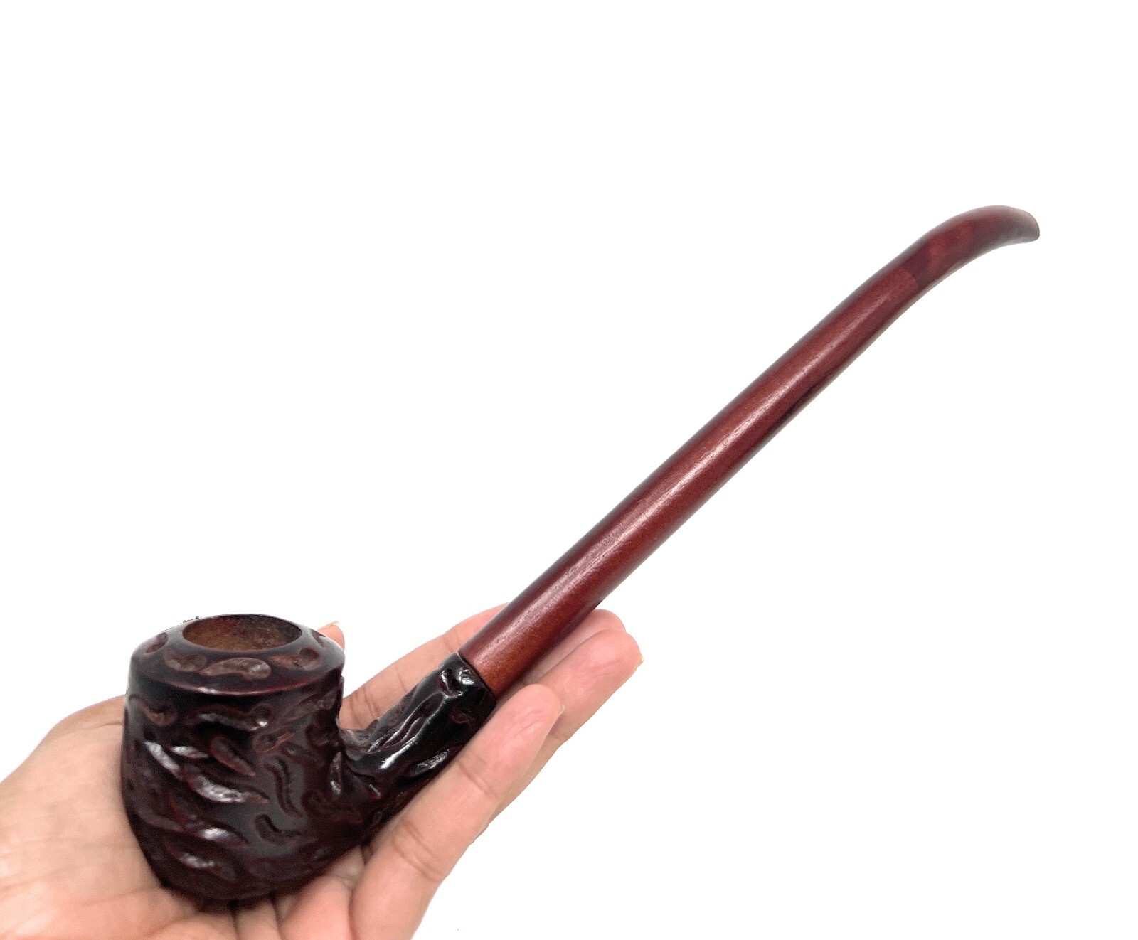 11 inch Long Churchwarden Gandalf Hobbit Carved Pearwood tobacco pipe Bowl