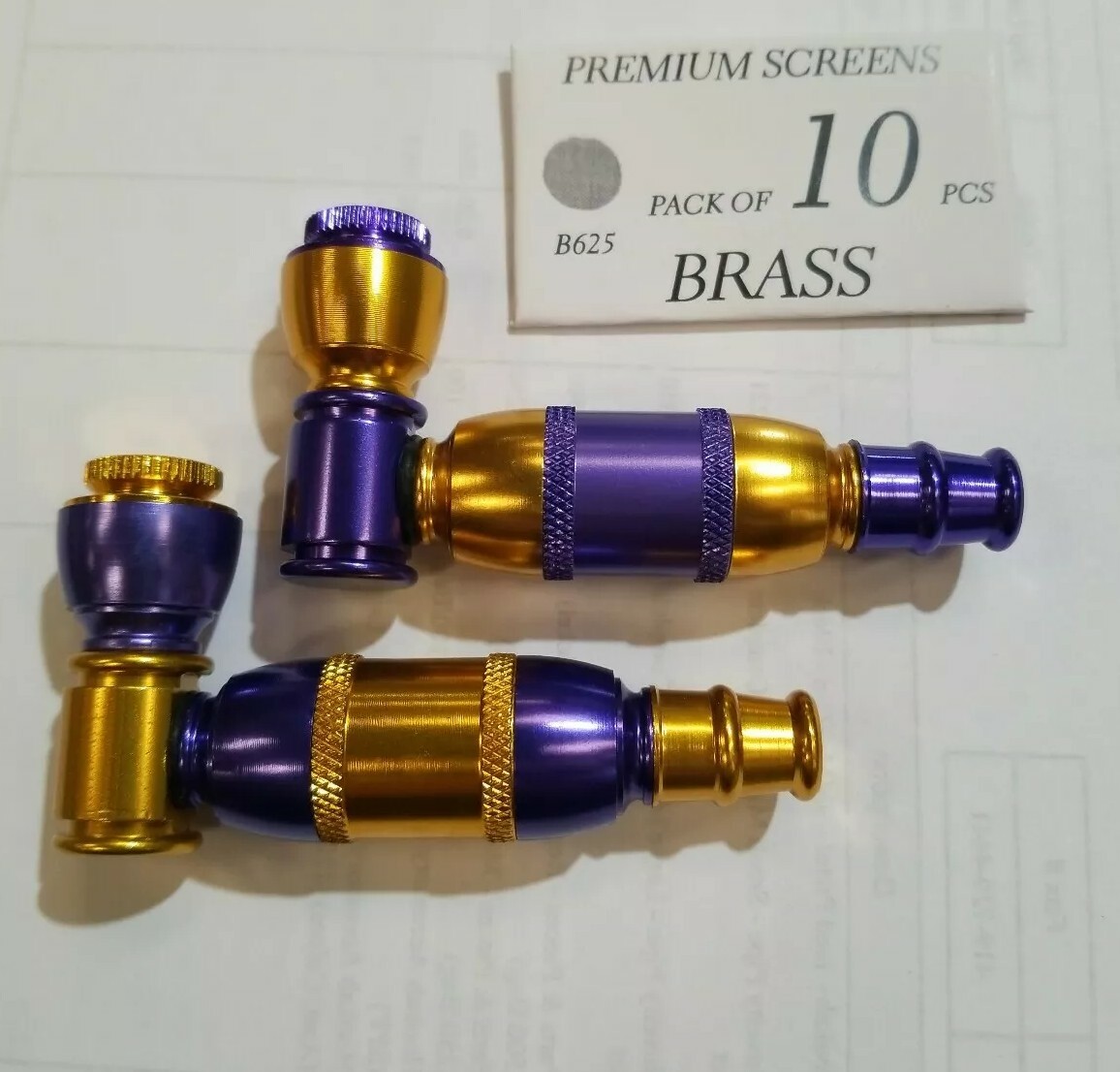 Purple and gold set of 2 american pipes with brass screens