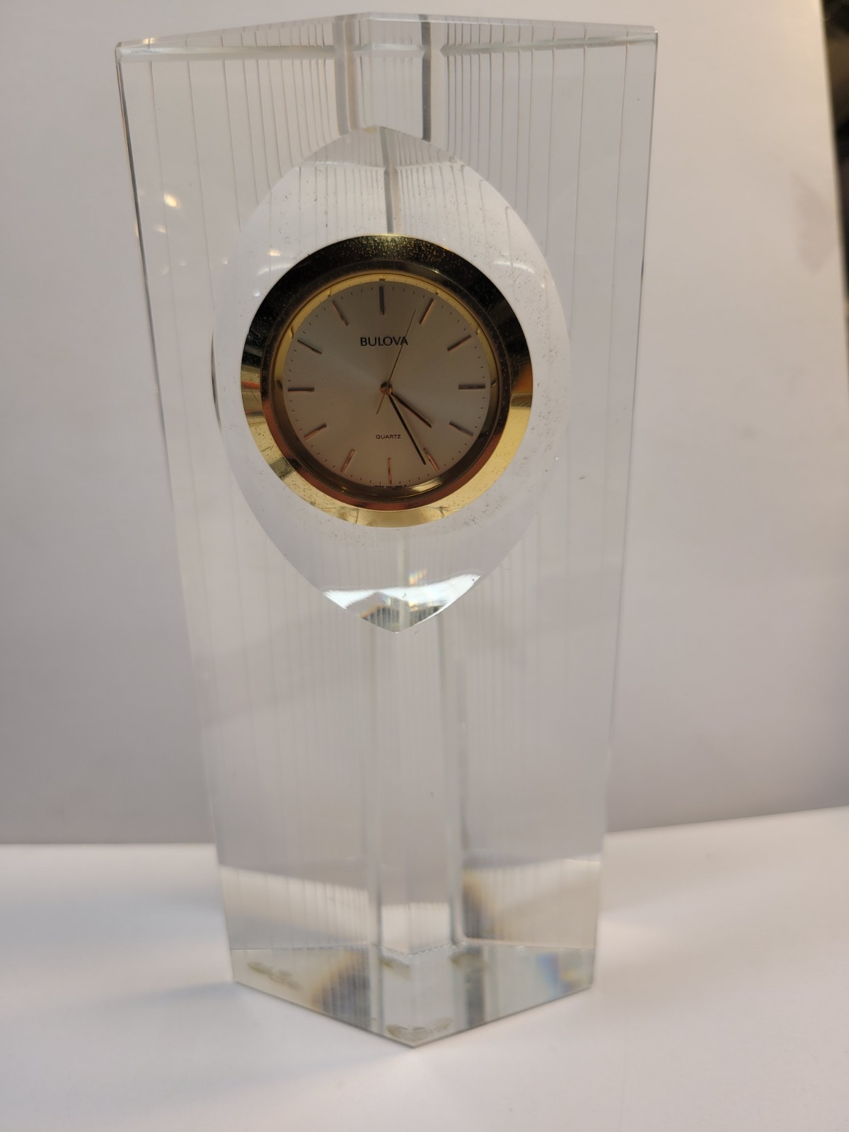 Bulova Heavy Paperweight Clock. Running Bulova Heavy Paperweight Clock. Running