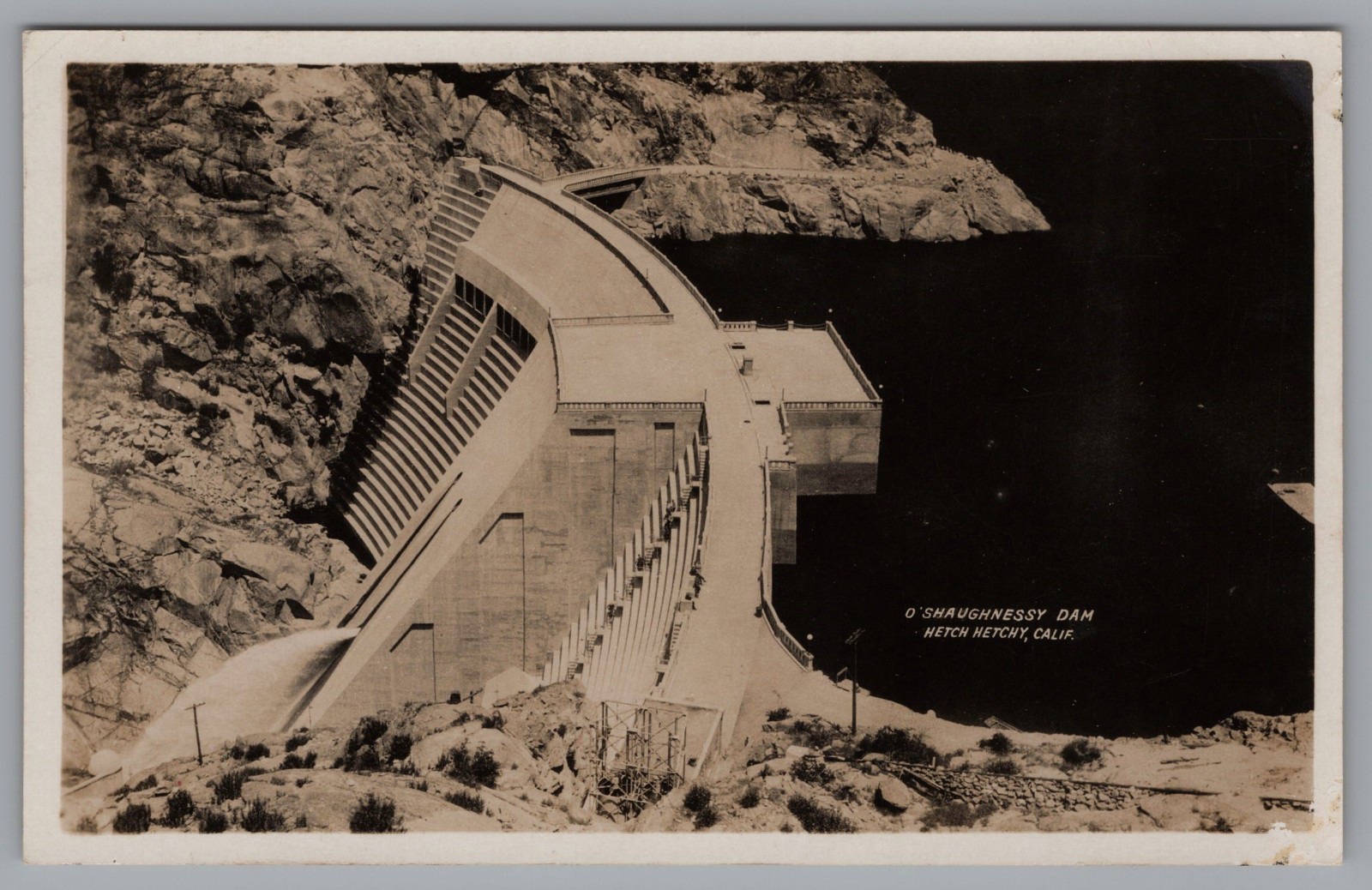 RPPC Air View O\'Shaughnessy Dam Hetch Hetchy CA California Real Photo Postcard