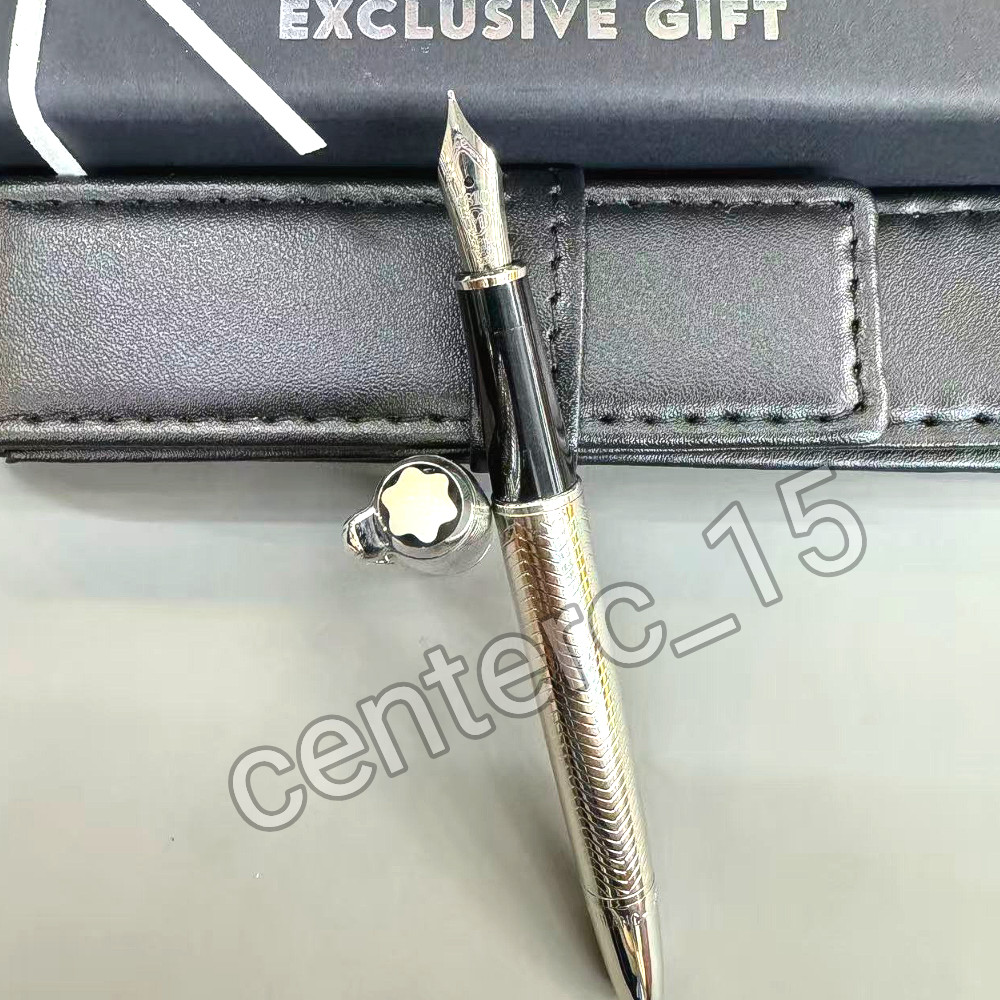 MONTBLANC Meisterstuck 163 Silver Chevron Engraved Fountain Pen w/ Box