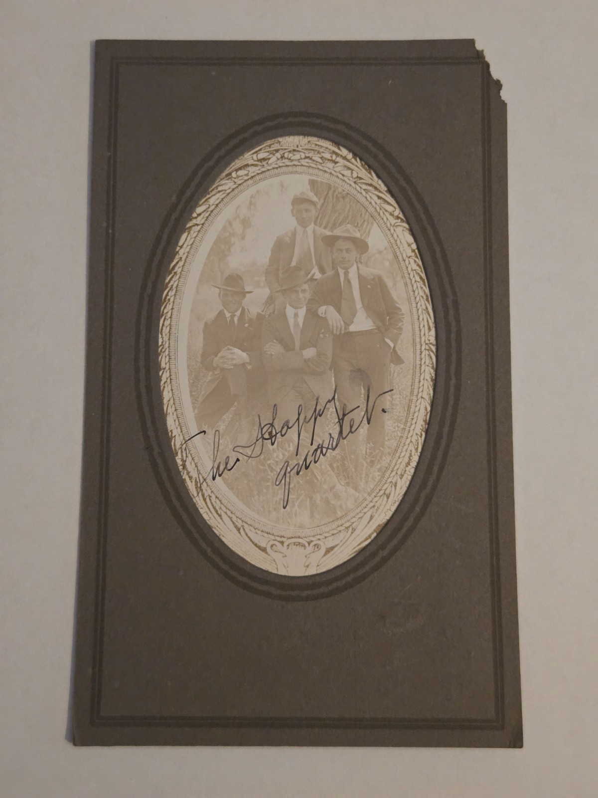 Antique c1910s The Happy Quartet RPPC 4 Men Original Photo Postcard Folder