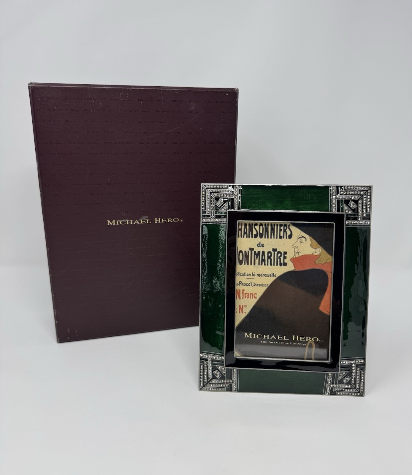 Michael Hero Hand-Set Swarovski Crystals Green Art Deco Style Picture Frame