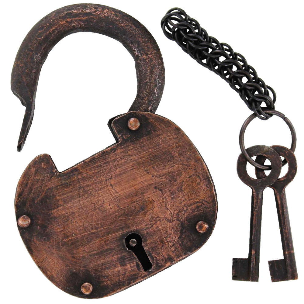 Dungeon Guardian Medieval Iron Prison Padlock with Keys | Antique Vintage Lock Dungeon Guardian Medieval Iron Prison Padlock with Keys | Antique Vintage Lock