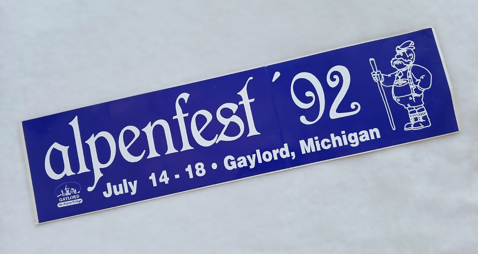 Vintage Gaylord Michigan Alpenfest 92 Bumper Sticker Decal