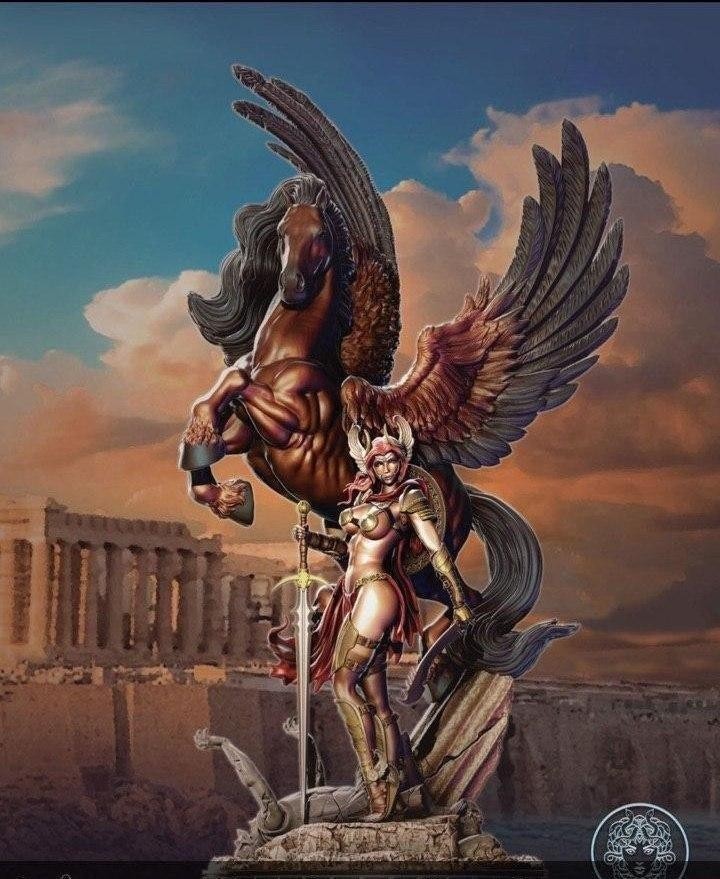 Pegasus + Female Perseus Resin Sculpture Statue Model Kit  Unpainted/Unassembled