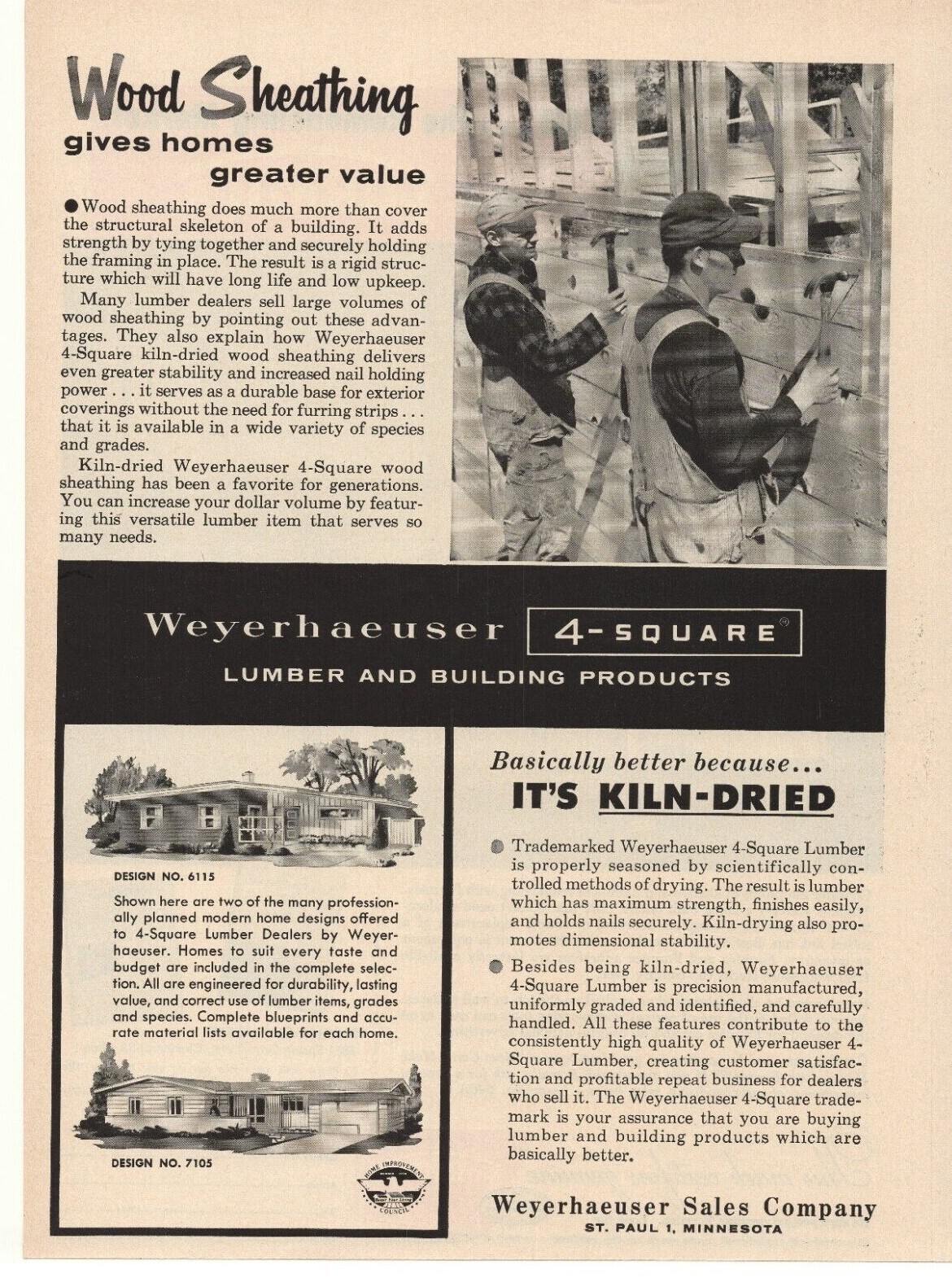 1958 Weyerhaeuser 4 Square Lumber and Building Products Advertisement St. Paul, 
