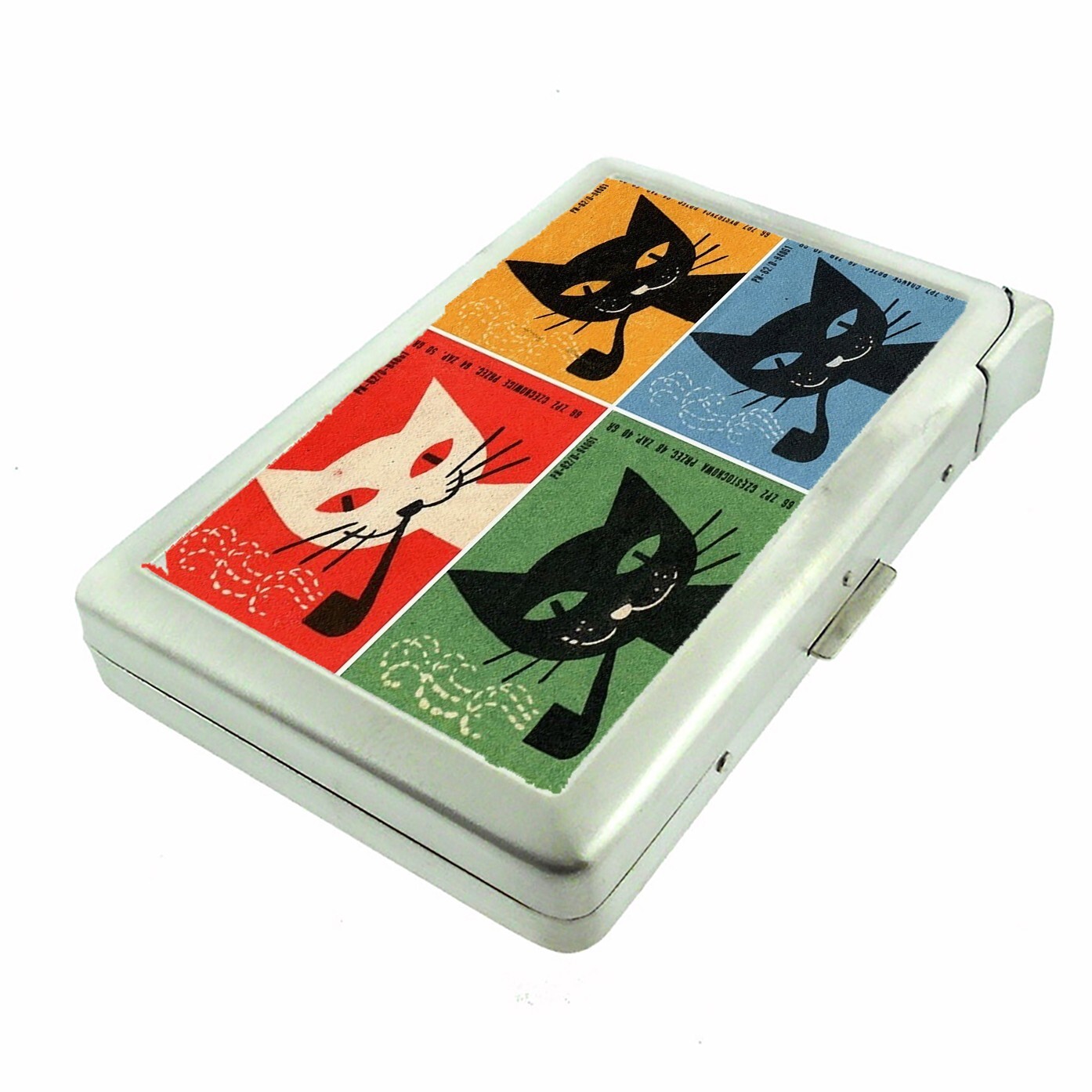 Vintage Smoking Cat Illustration Cigarette Case w/lighter ID Holder Wallet