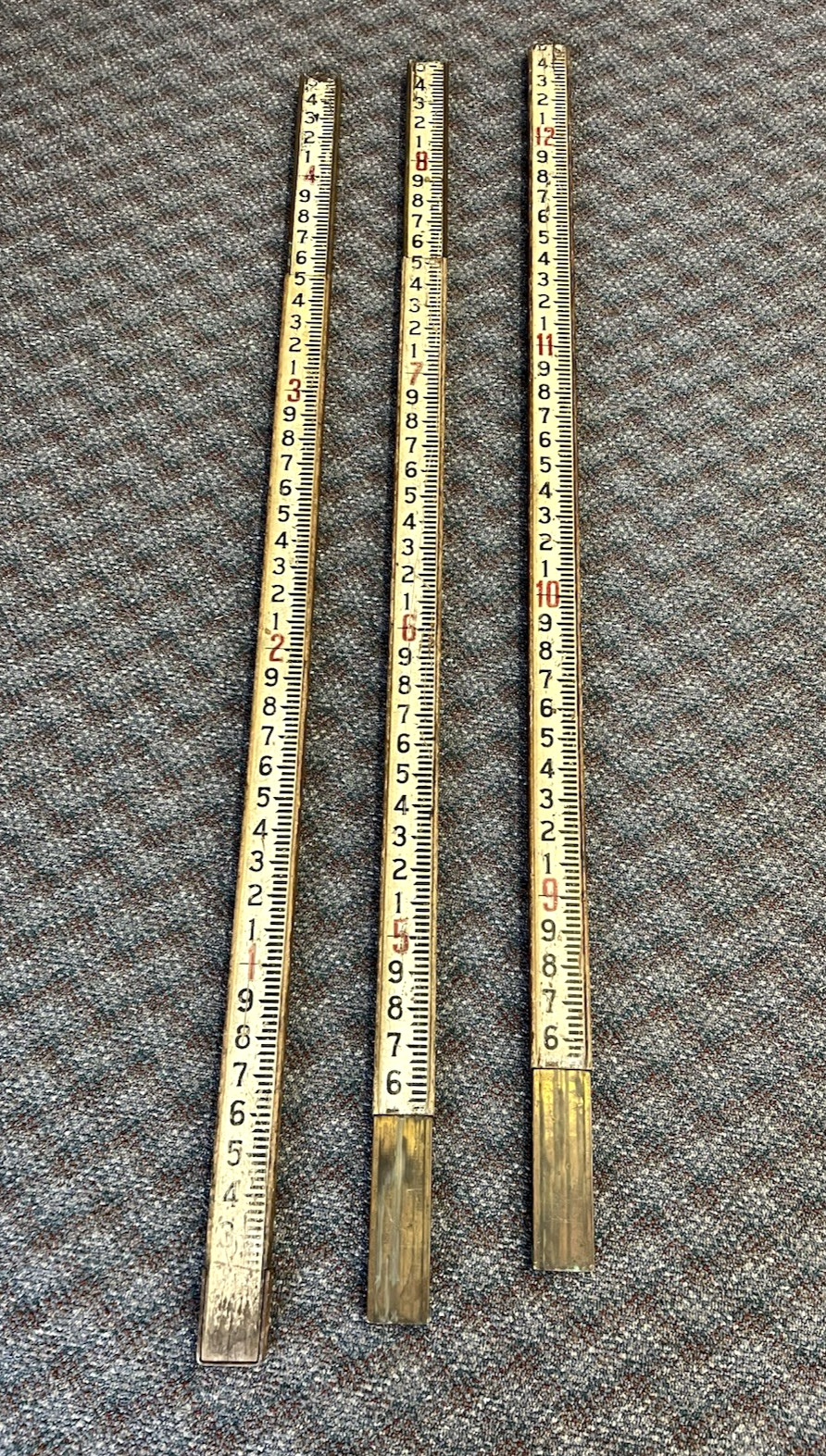 Vintage 12 Ft WOOD MEASURING STICK surveying rod rule wooden story pole brass Vintage 12 Ft WOOD MEASURING STICK surveying rod rule wooden story pole brass