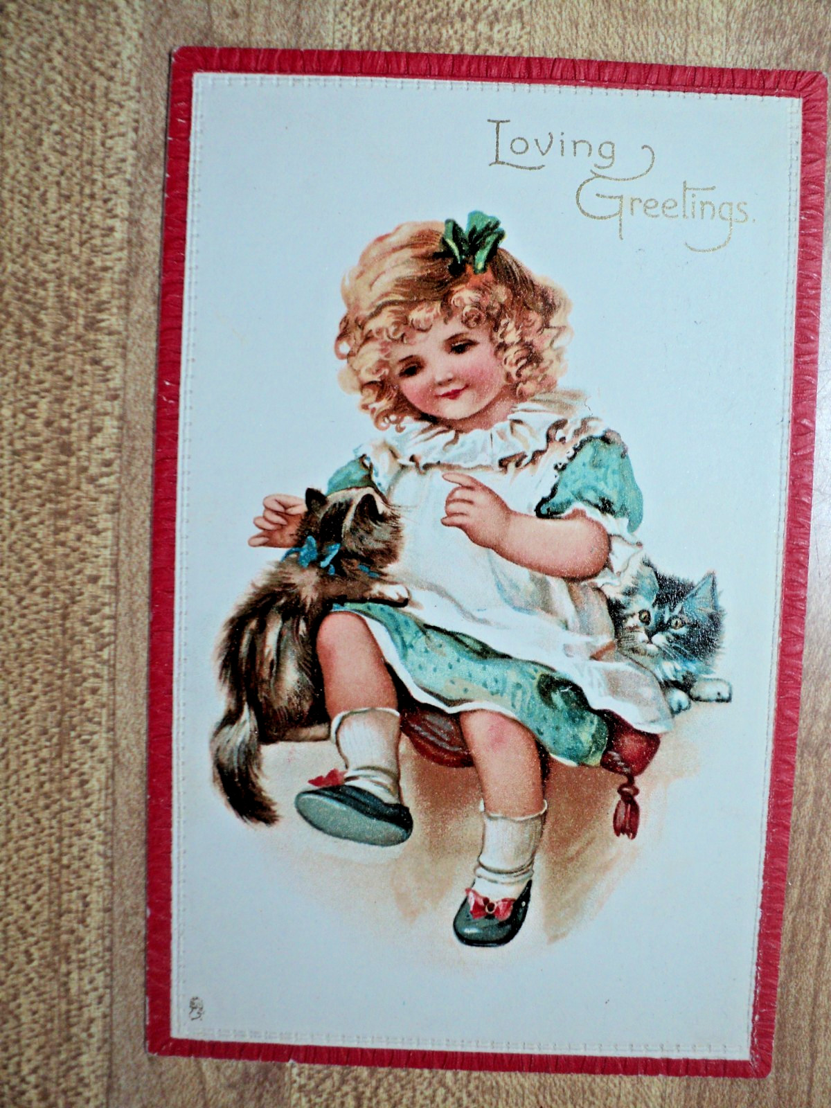 VALENTINE\'s DAY Girl & Cat vintage Tuck\'s Little Favorites 148 Brundage Postcard