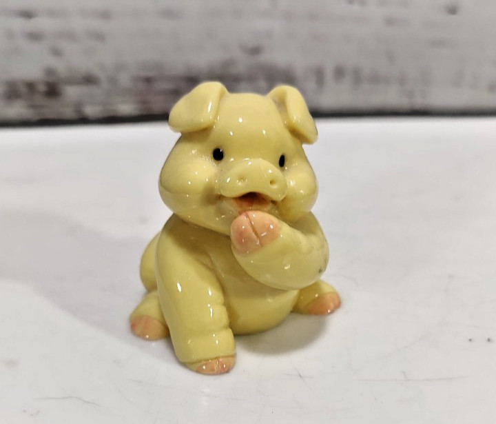Vintage Resin Pig Figurine Okimono Style Japanese Lucky Charm