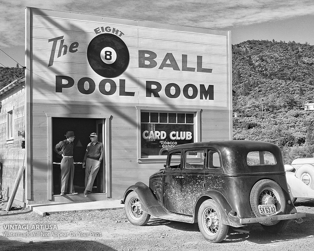 Eight Ball Pool Room Vintage 8x10 Photo Print 8 Ball Pool Hall Billiards 1940s