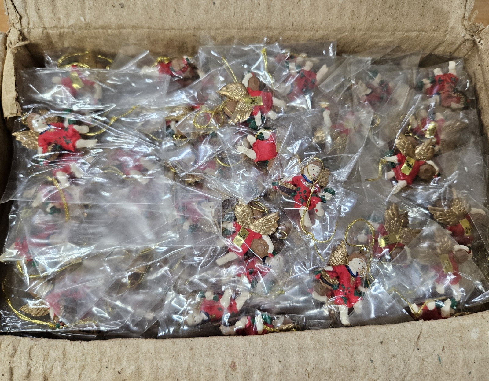 Bulk Lot of 288 Vintage Miniature Red Plastic Angel Craft Christmas Ornaments