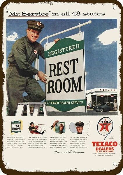 1956 TEXACO Gas Station Clean Restrooms Vntge-Look DECORATIVE REPLICA METAL SIGN 1956 TEXACO Gas Station Clean Restrooms Vntge-Look DECORATIVE REPLICA METAL SIGN