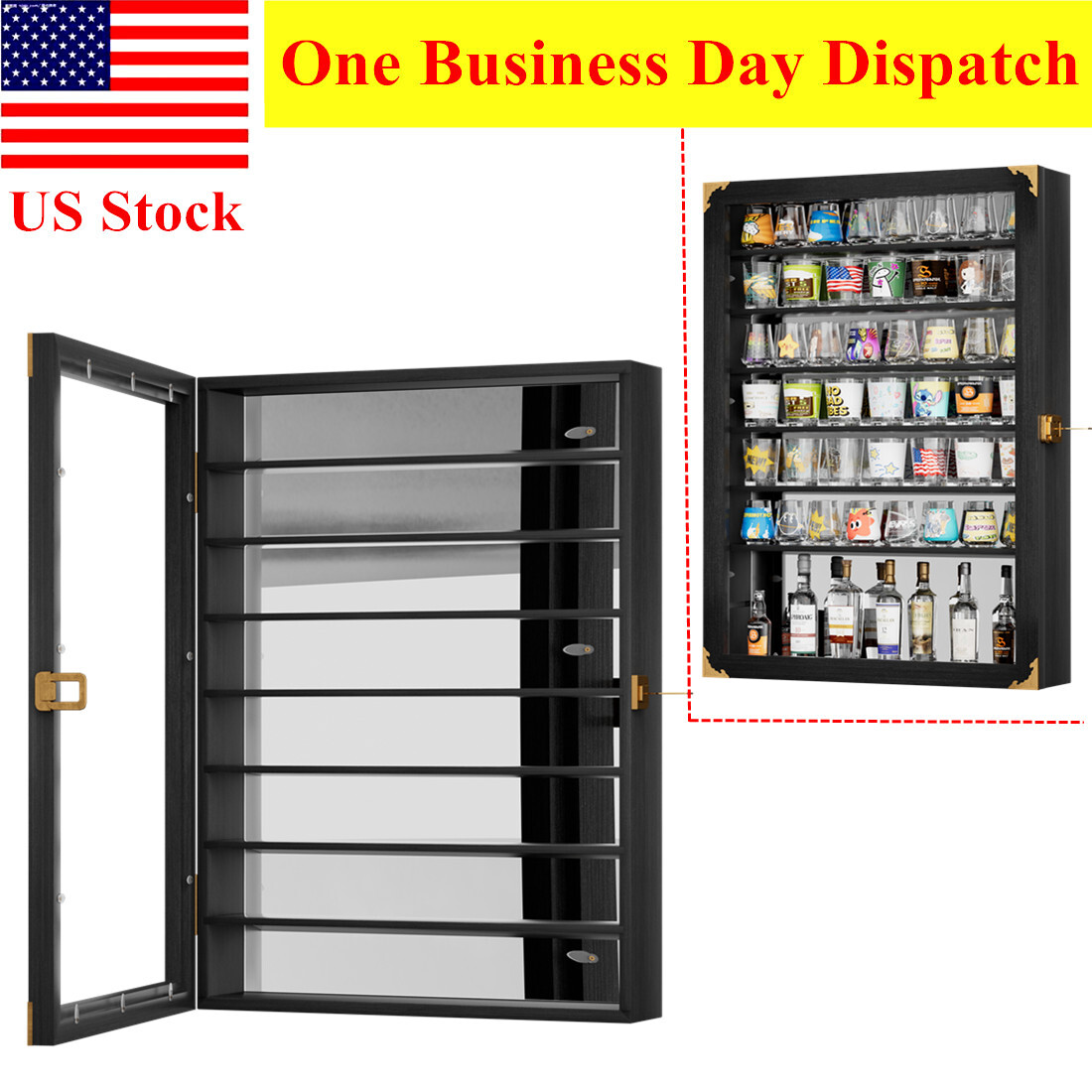 Black Wall-Mounted Display Case for Shot Glasses - Elegance Meets Functionality
