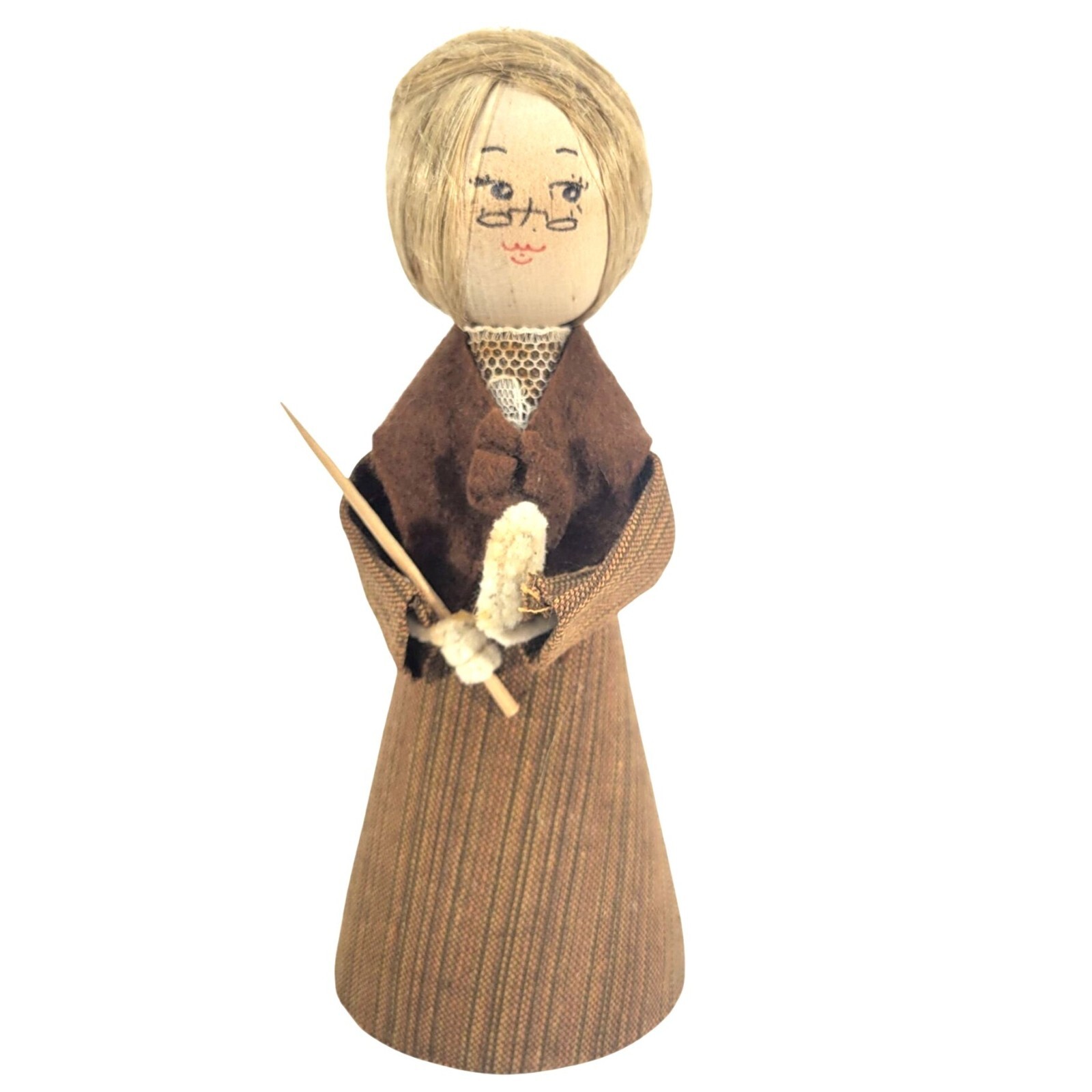 Vtg Wood Handcrafted School Marm Teacher Headmistress Figurine Cloth Dress 6