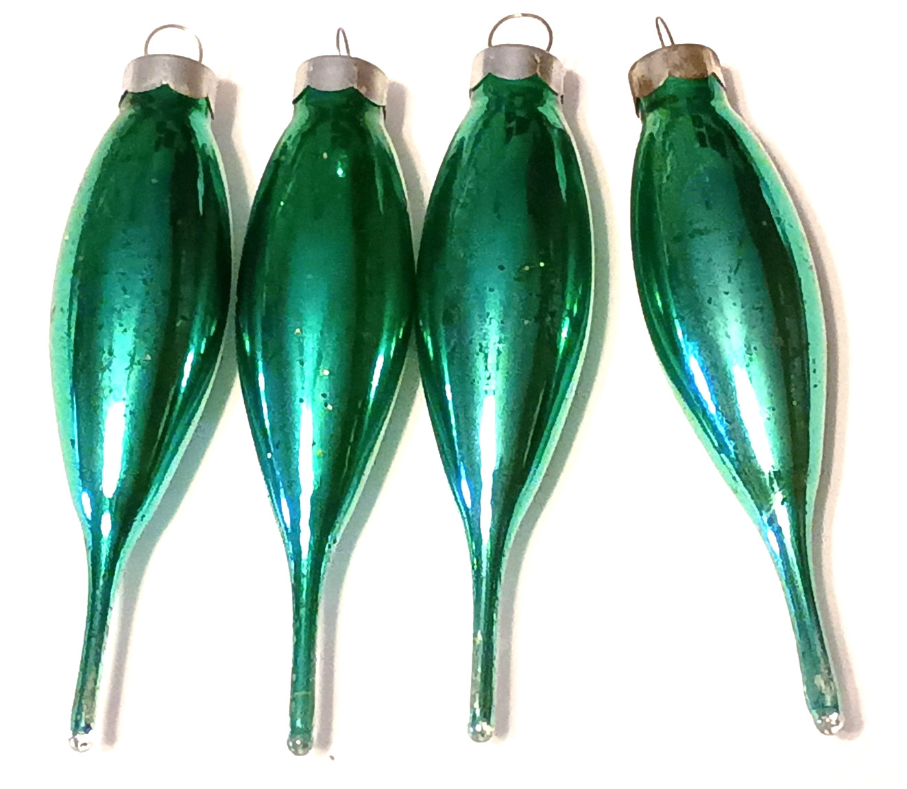 Vintage Ornaments Teardrop Icicle Lot of 4 Made in USA Green Vintage Ornaments Teardrop Icicle Lot of 4 Made in USA Green