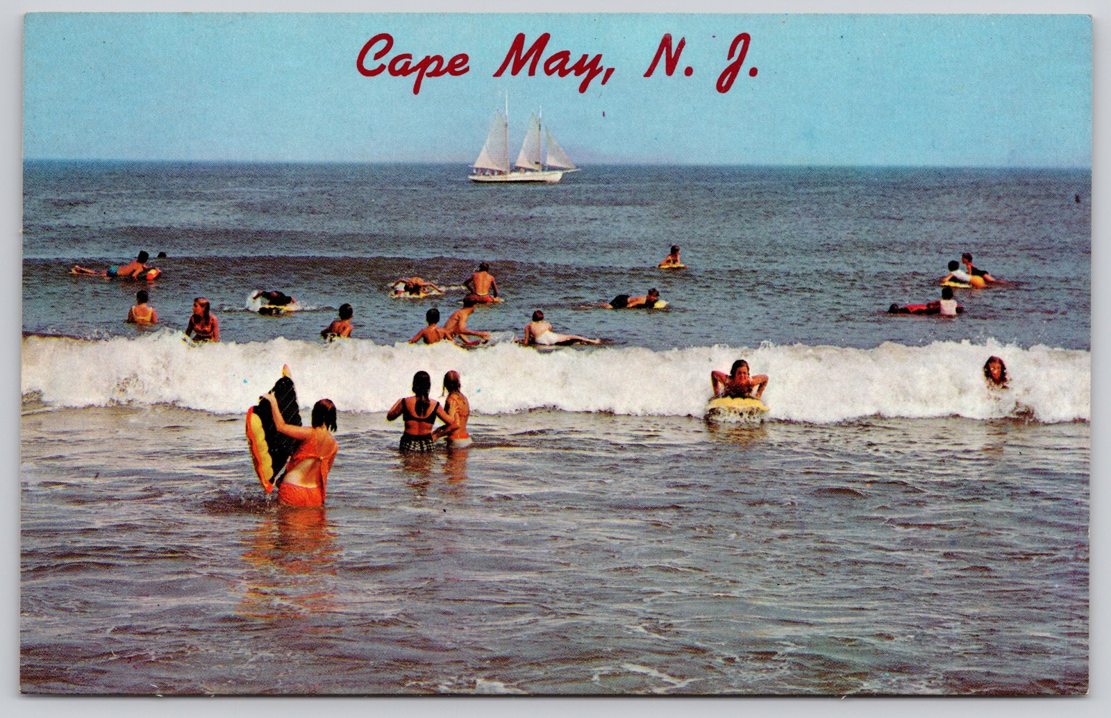 Cape May New Jersey NJ Enjoying the Surf View Postcard c1960s