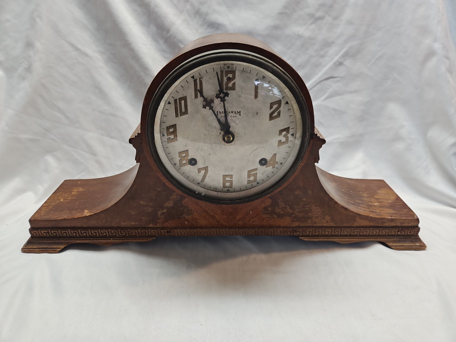 Antique Ingraham 8 Day Wood Mantle Clock Artwood No.2 Duplex No Key