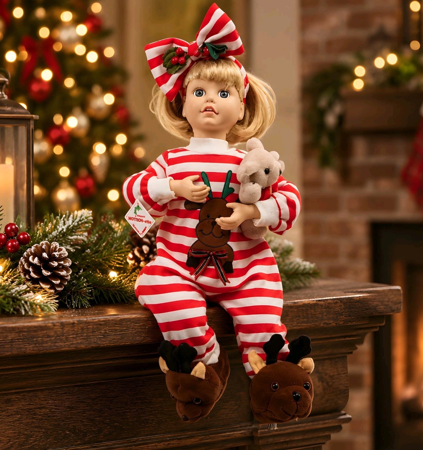 Vintage TELCO 1980\'s Motionette Animated Christmas Shelf Sitter Reindeer Pajamas