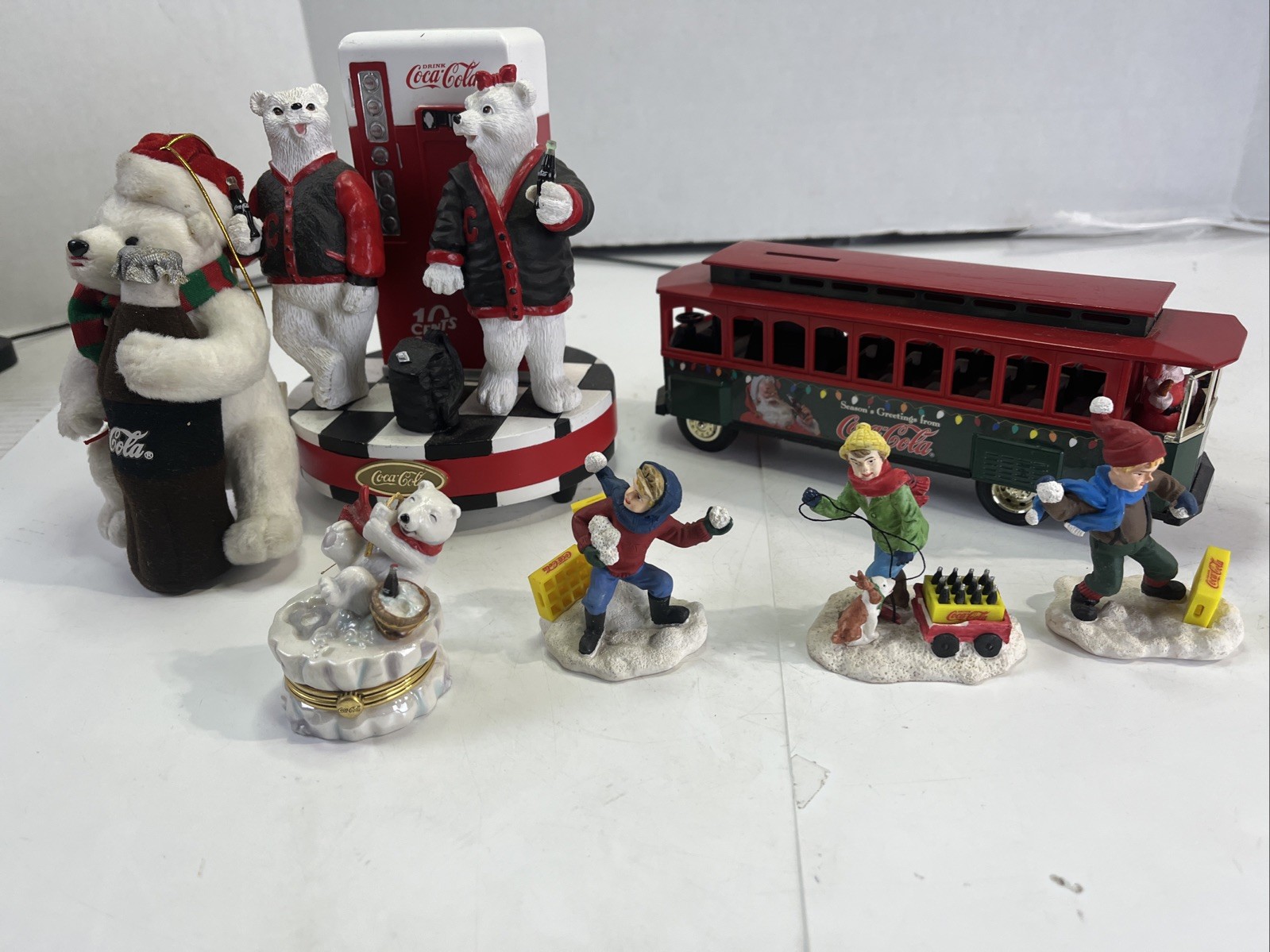 Vintage Coca-Cola Lot Polar Bear Music Box, St A & Trolley, Trinket, Figs DD