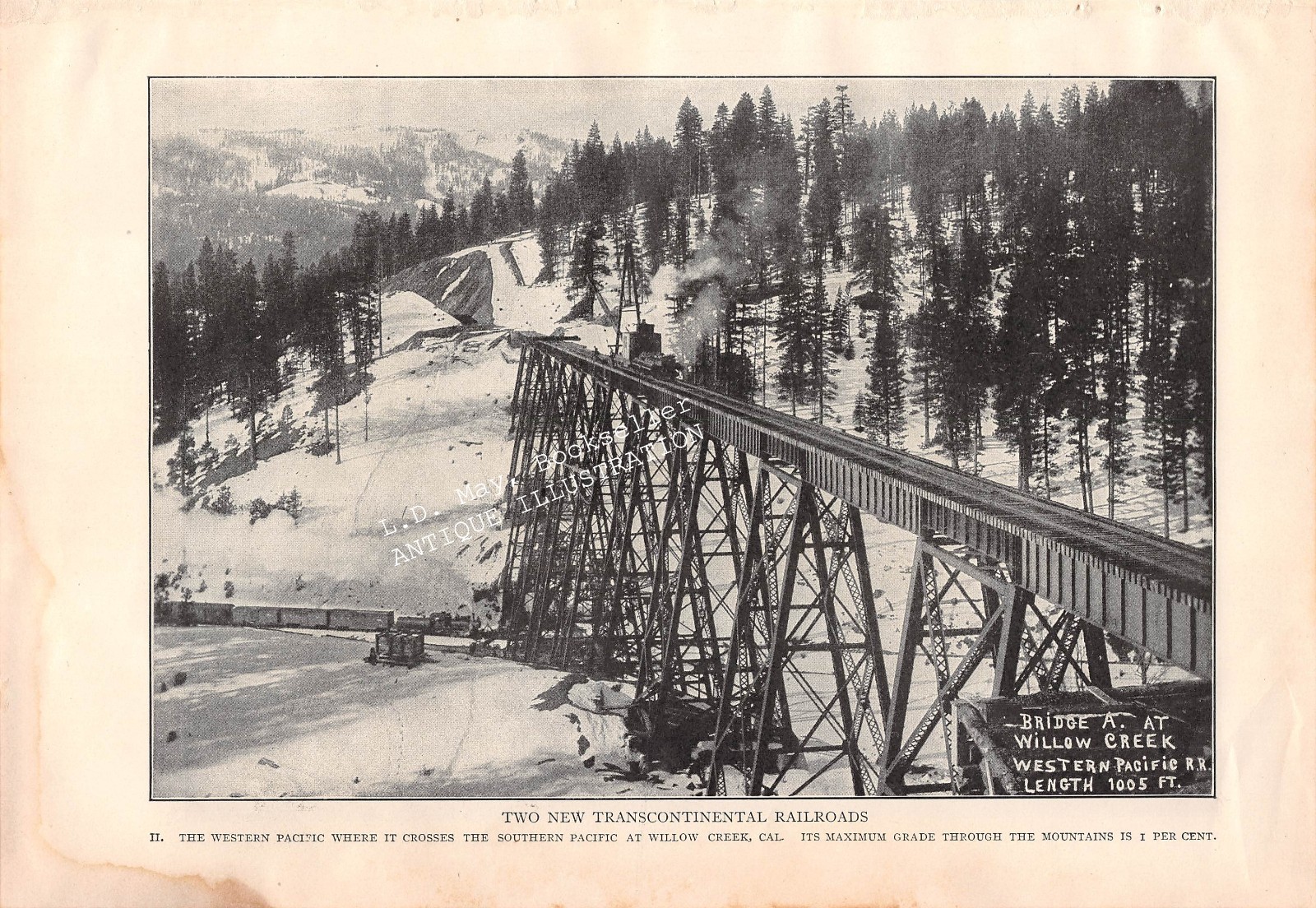 1909 WILLOW CREEK CA BRIDGE Western Southern Pacific Railroad Plumas County Cal