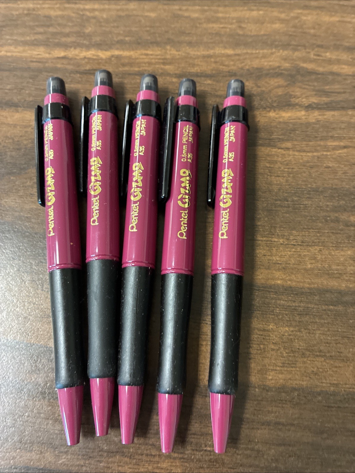 5 Vintage Pentel 0.5mm Gizmo A35 Automatic Pencils With Rubber Grip